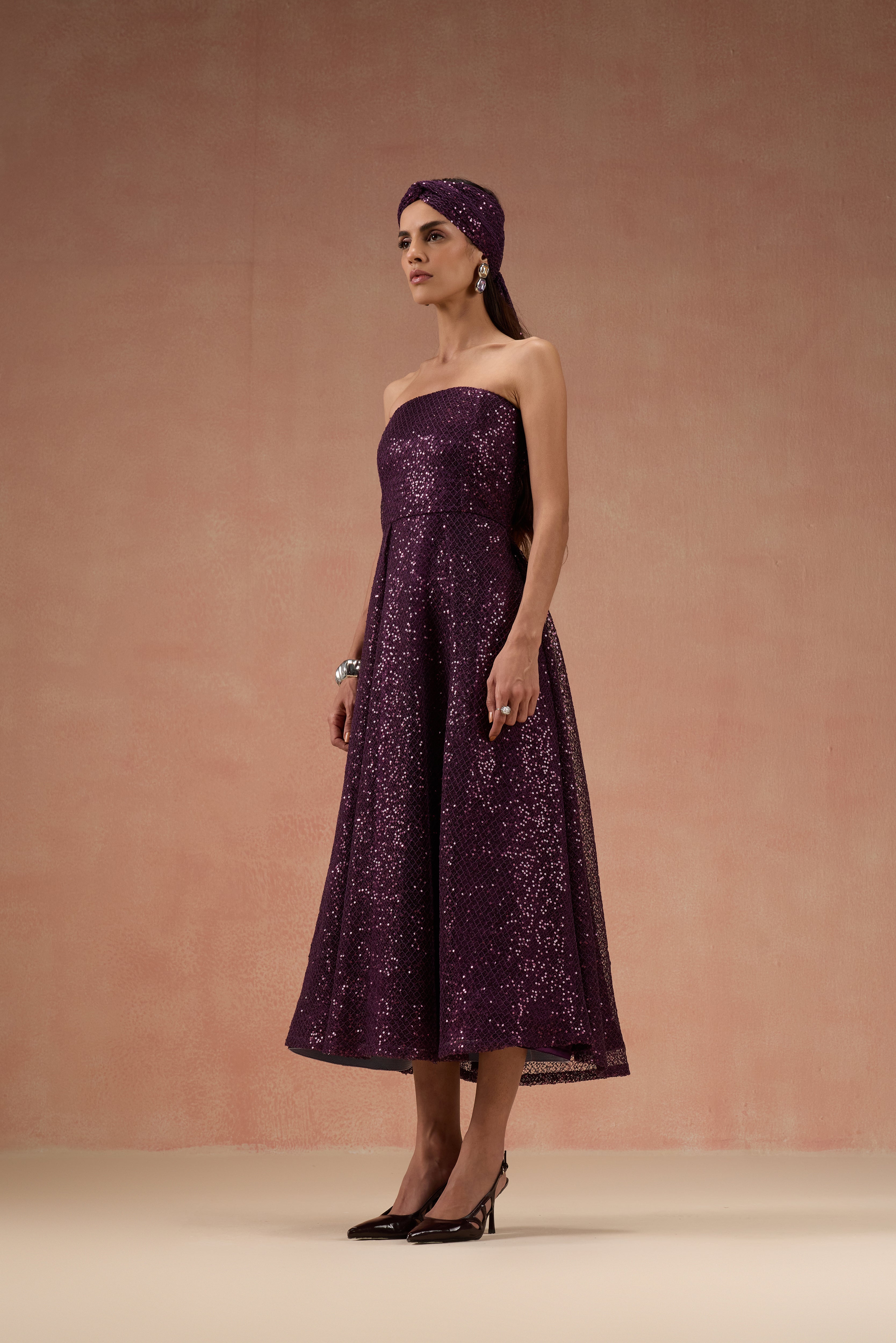 WINE PLEATED MIDI