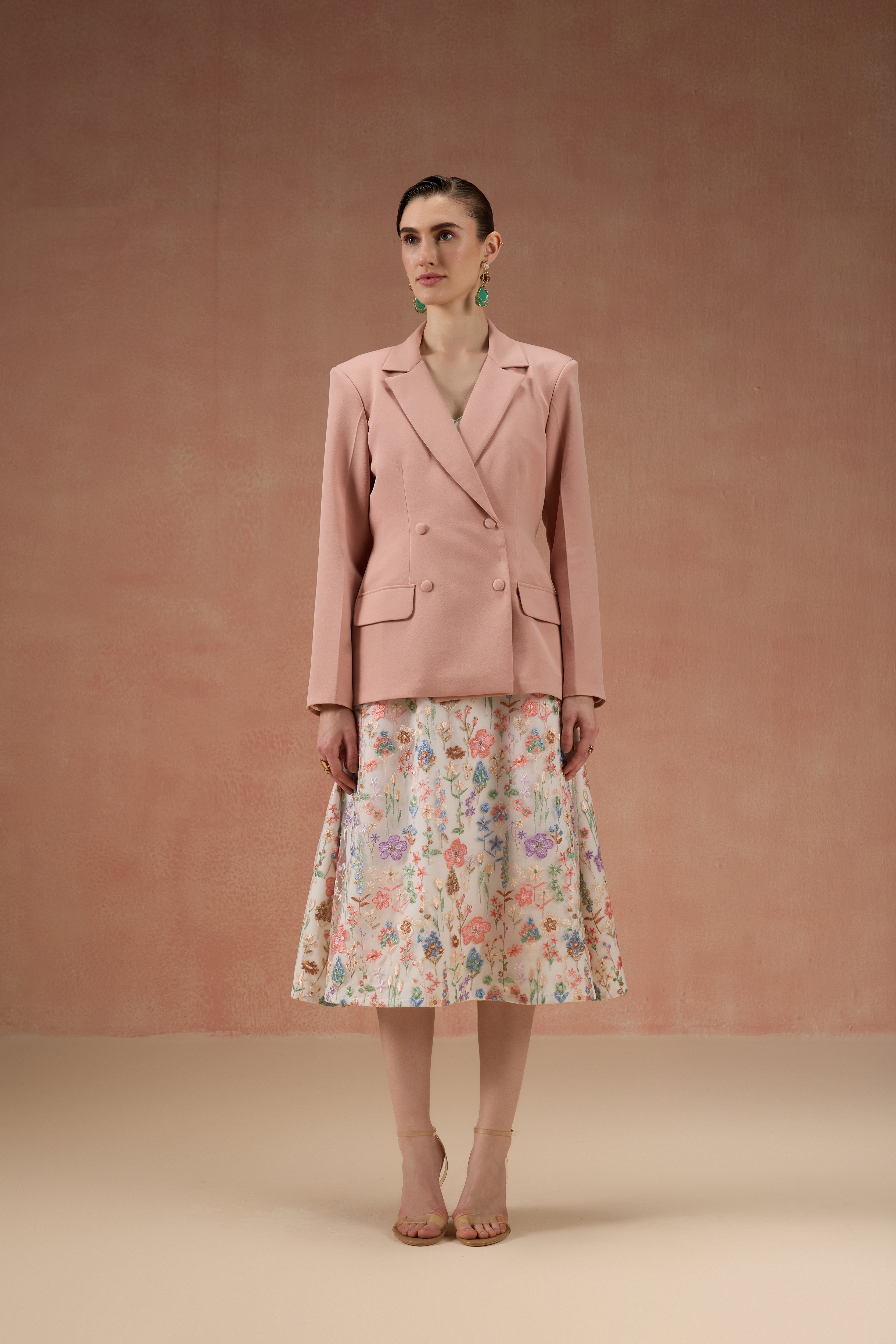 BLUSH AND IVORY FLORAL BLAZER SET