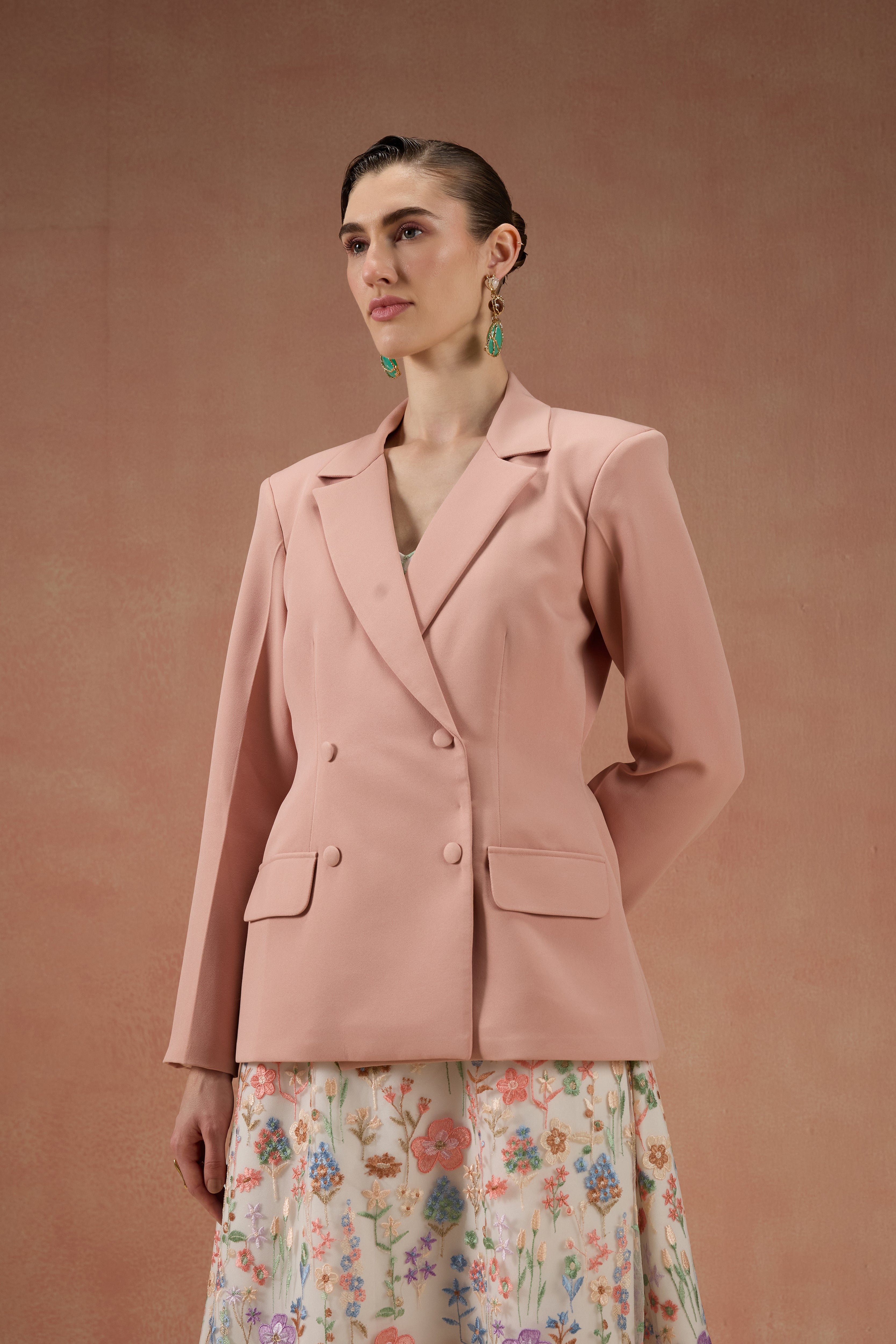 BLUSH AND IVORY FLORAL BLAZER SET