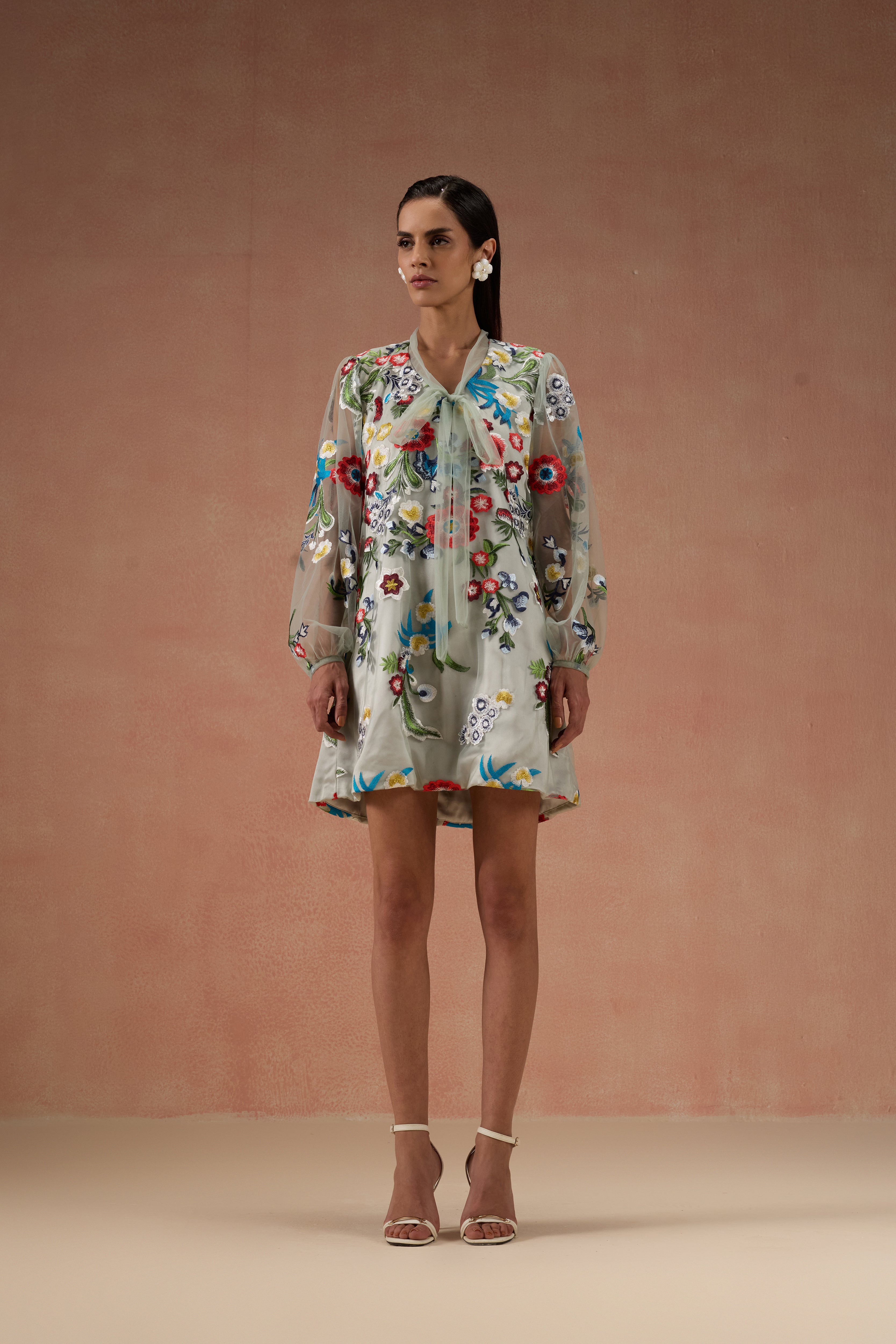 SAGE GREEN FLORAL MINI DRESS