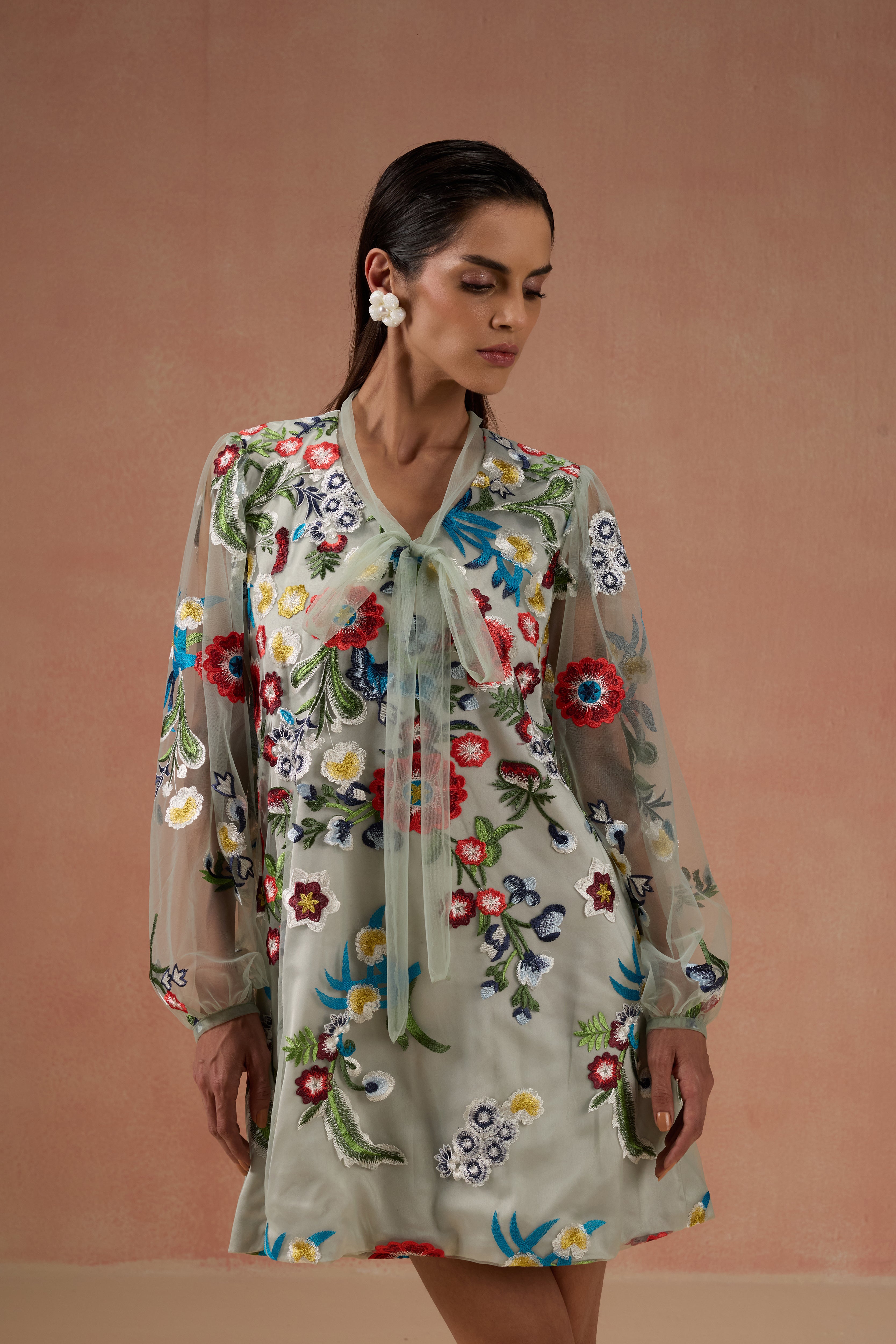 SAGE GREEN FLORAL MINI DRESS