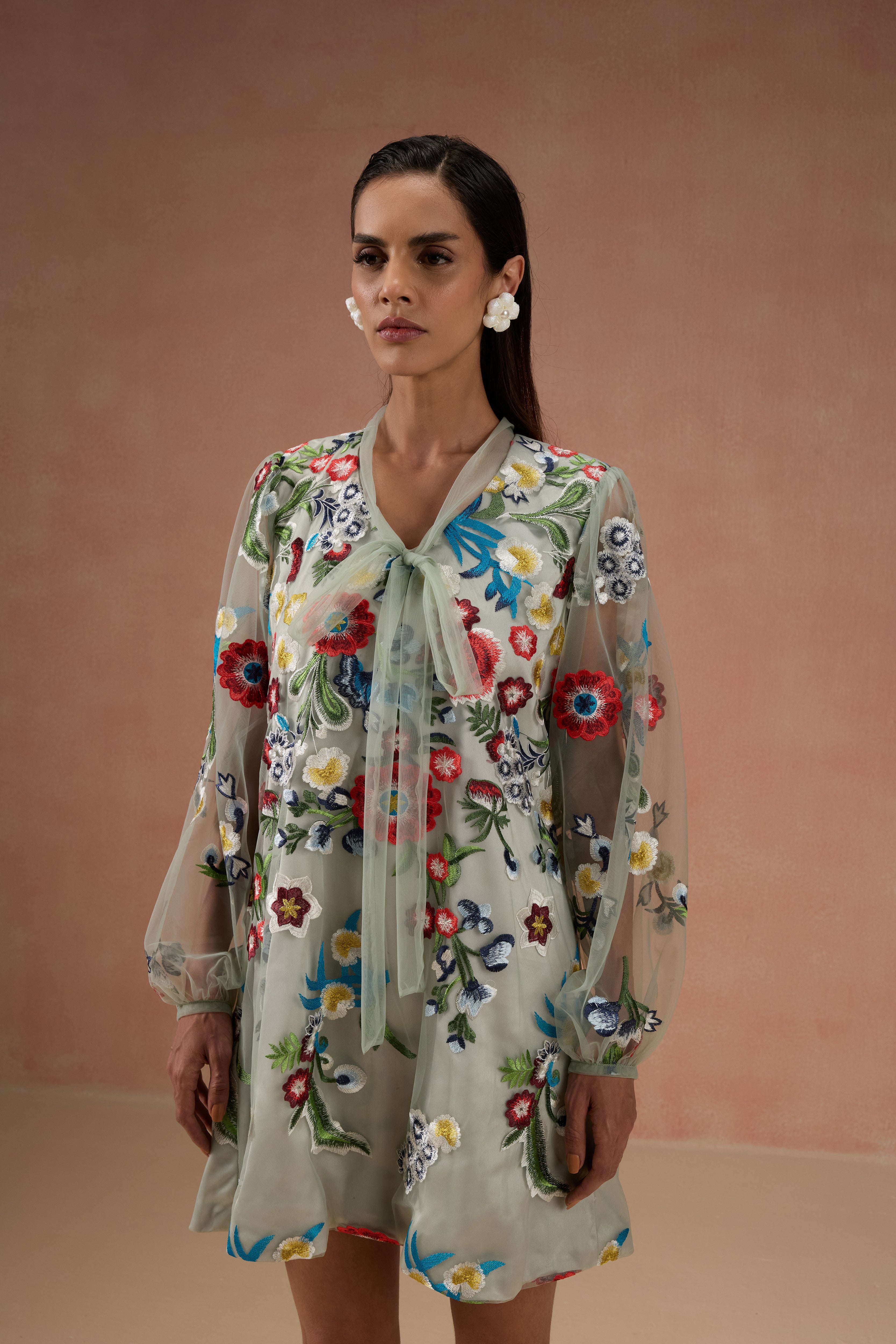 SAGE GREEN FLORAL MINI DRESS