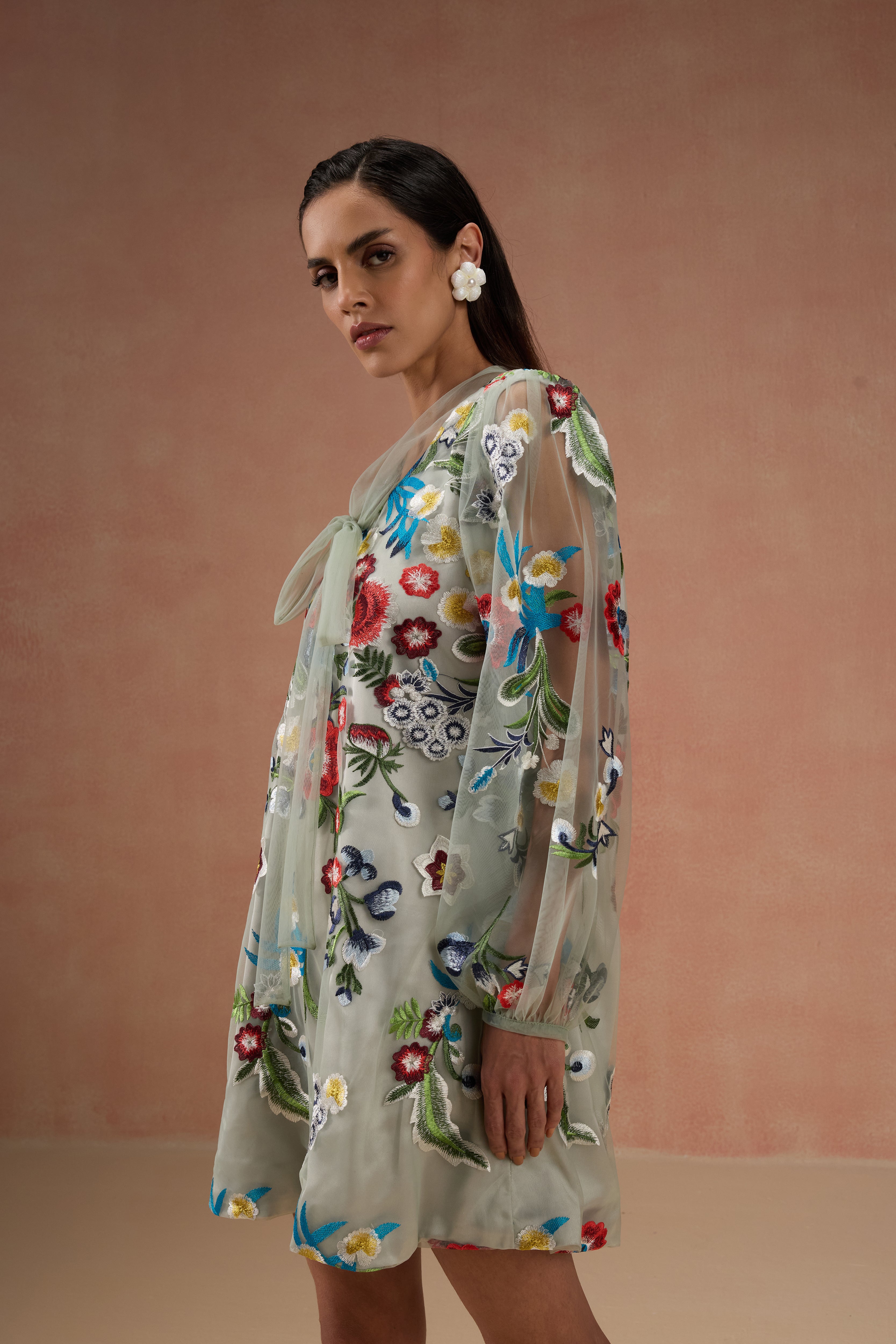 SAGE GREEN FLORAL MINI DRESS