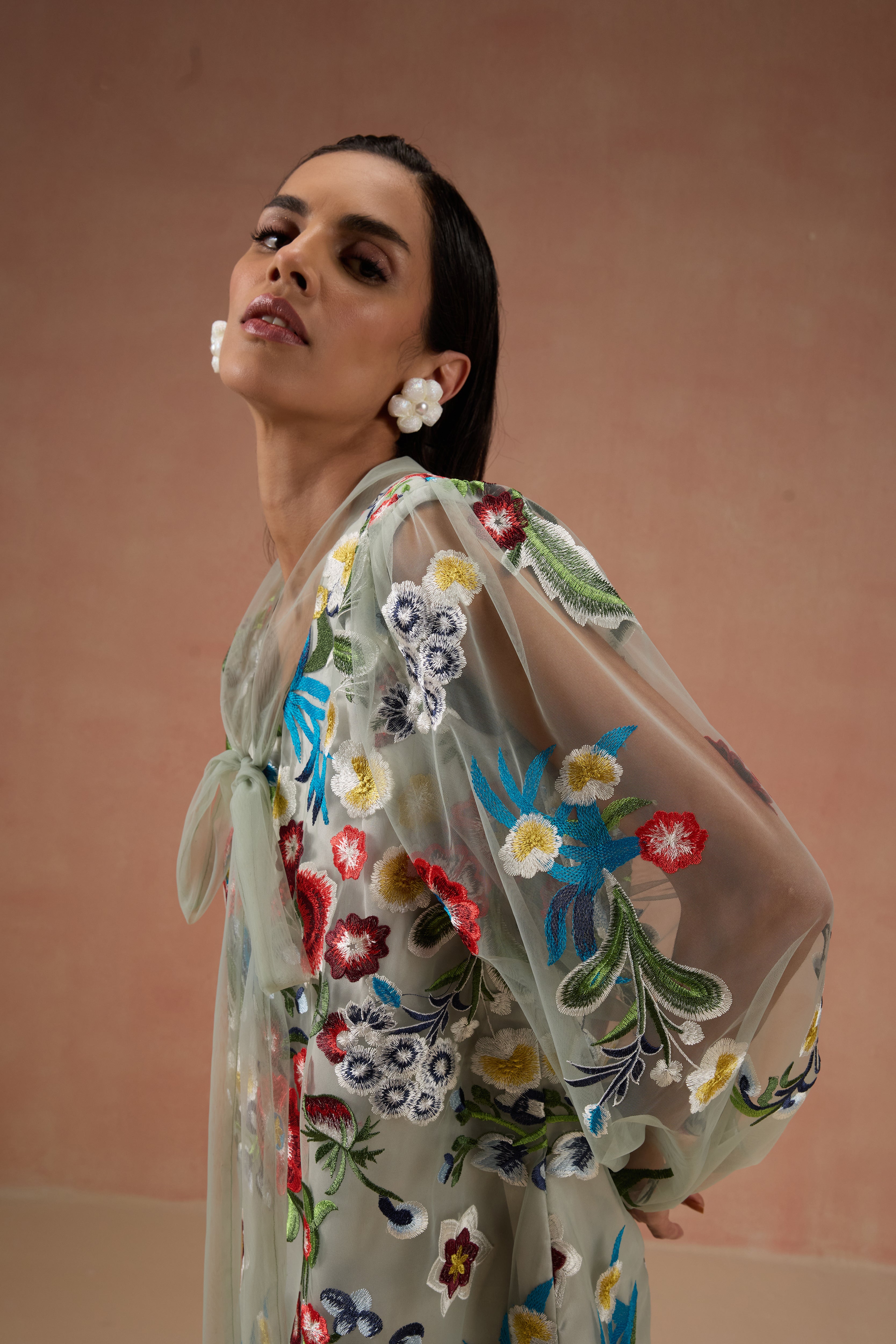 SAGE GREEN FLORAL MINI DRESS