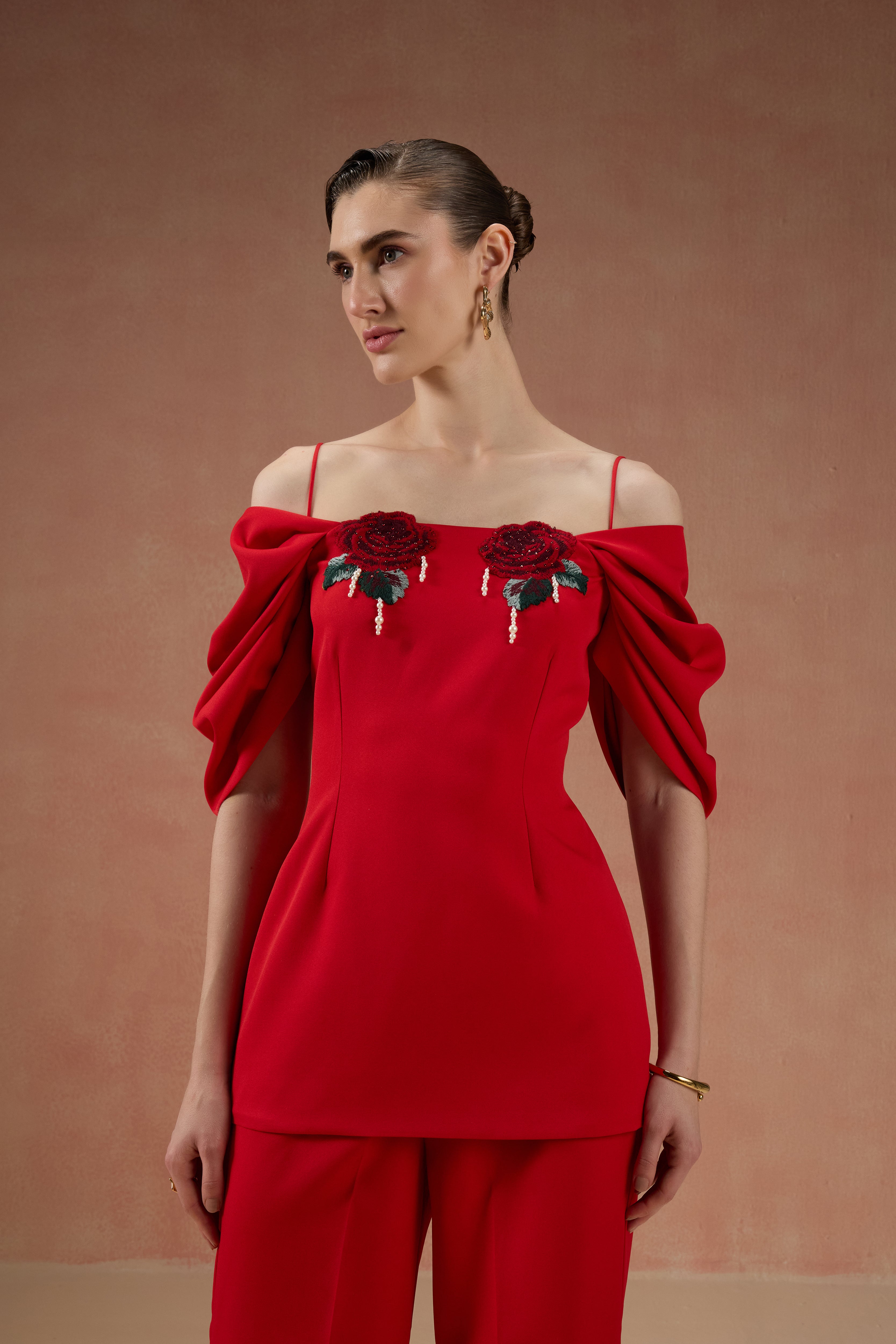 RED PEARL EMBELLISHED CO-ORD SET