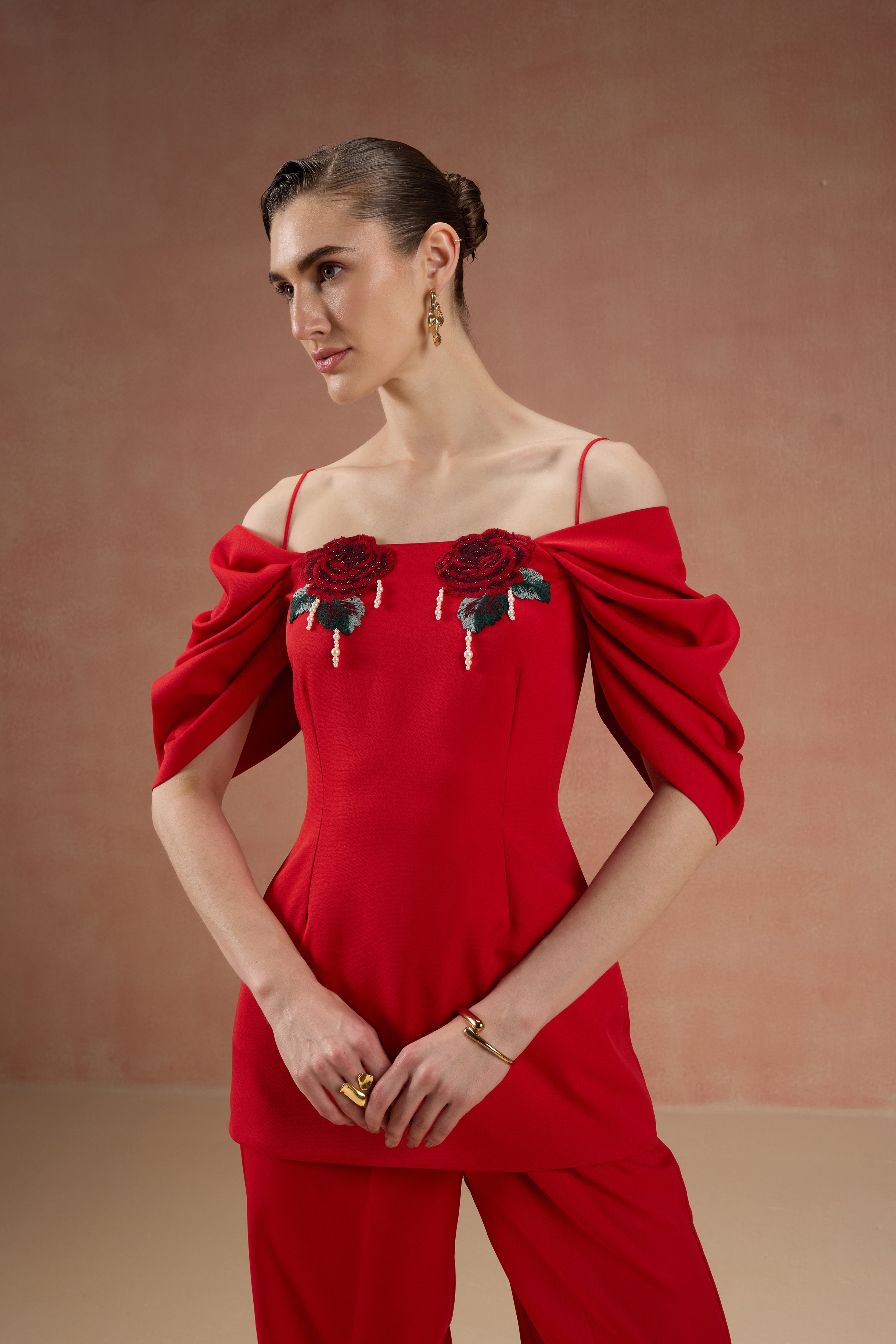 RED PEARL EMBELLISHED CO-ORD SET