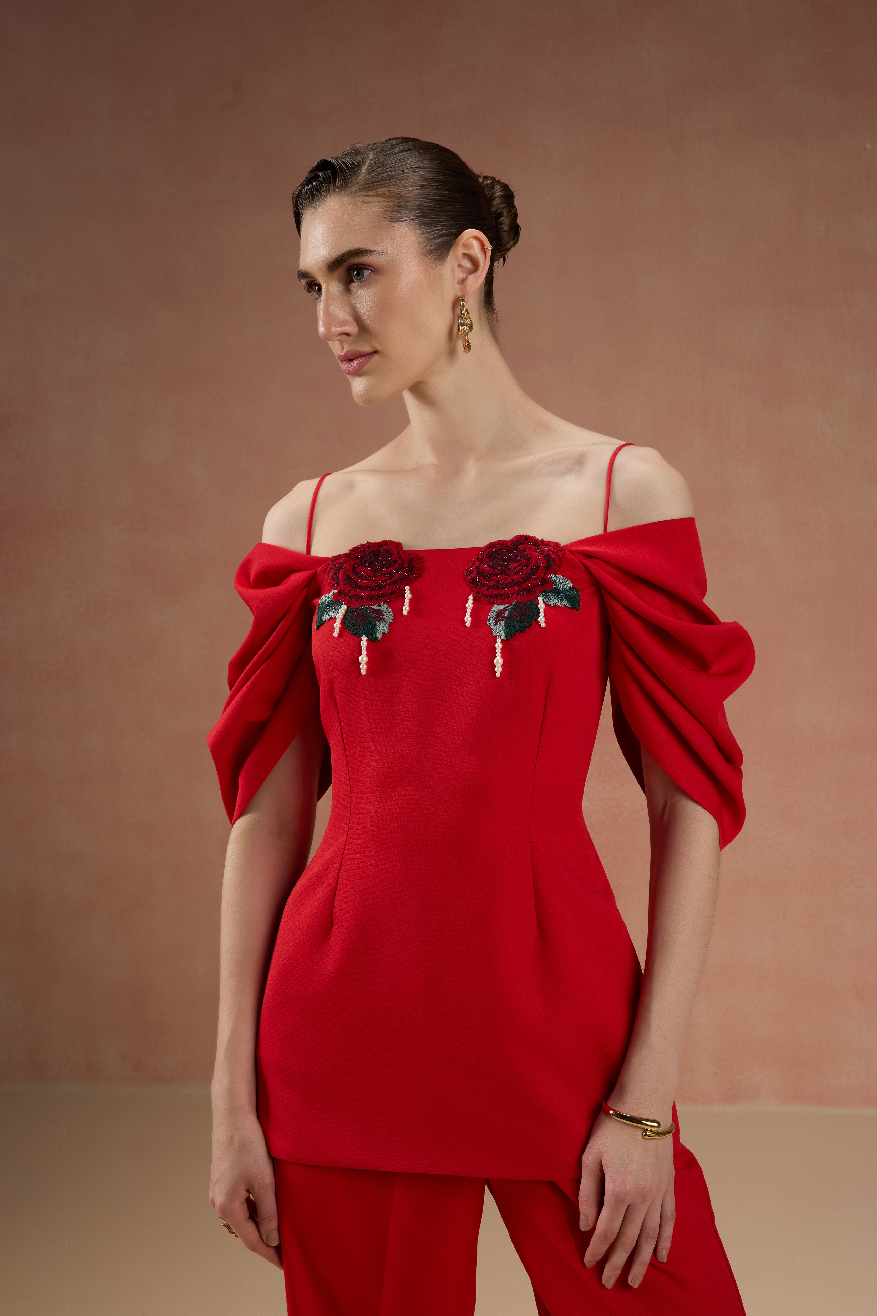 RED PEARL EMBELLISHED CO-ORD SET