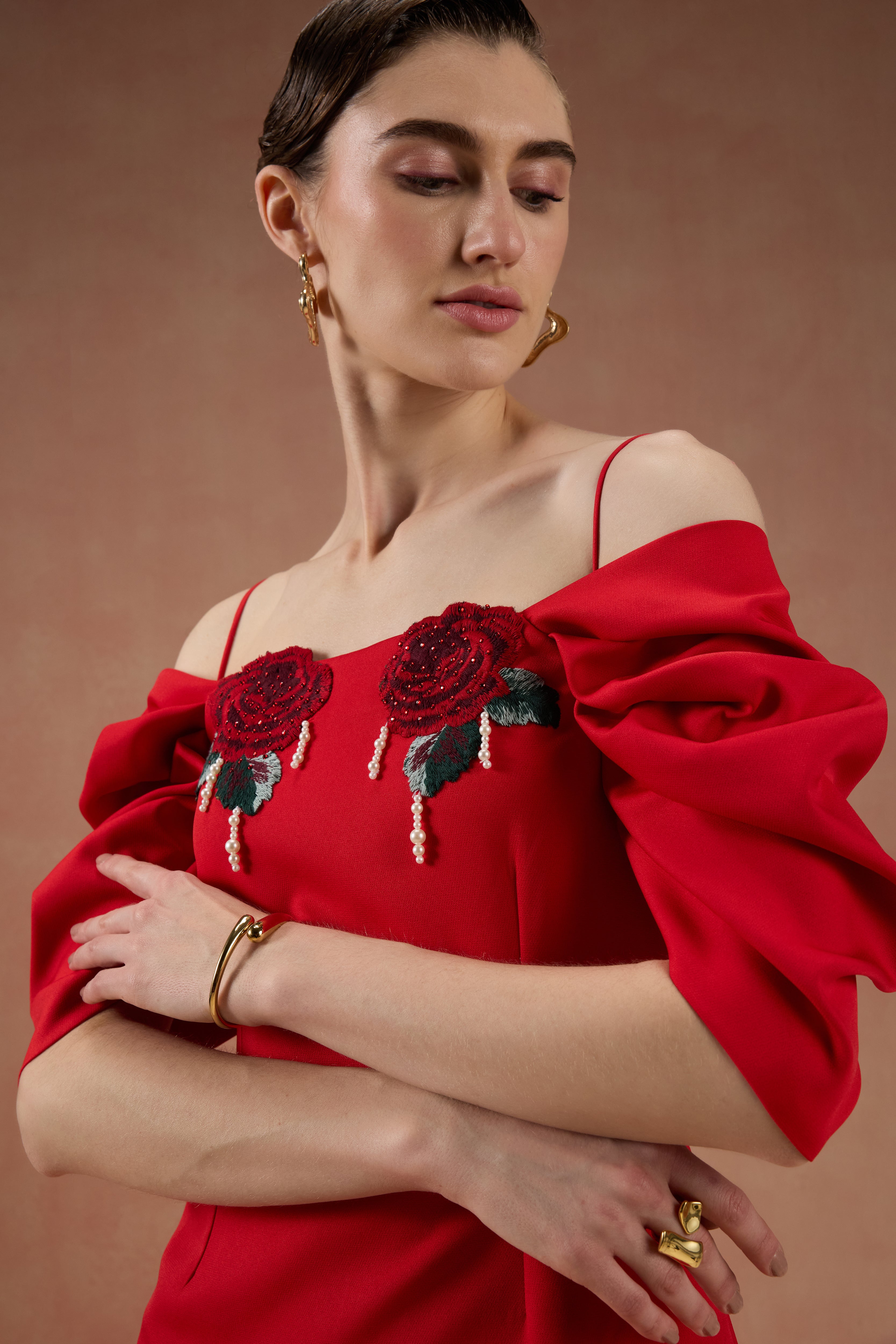 RED PEARL EMBELLISHED CO-ORD SET