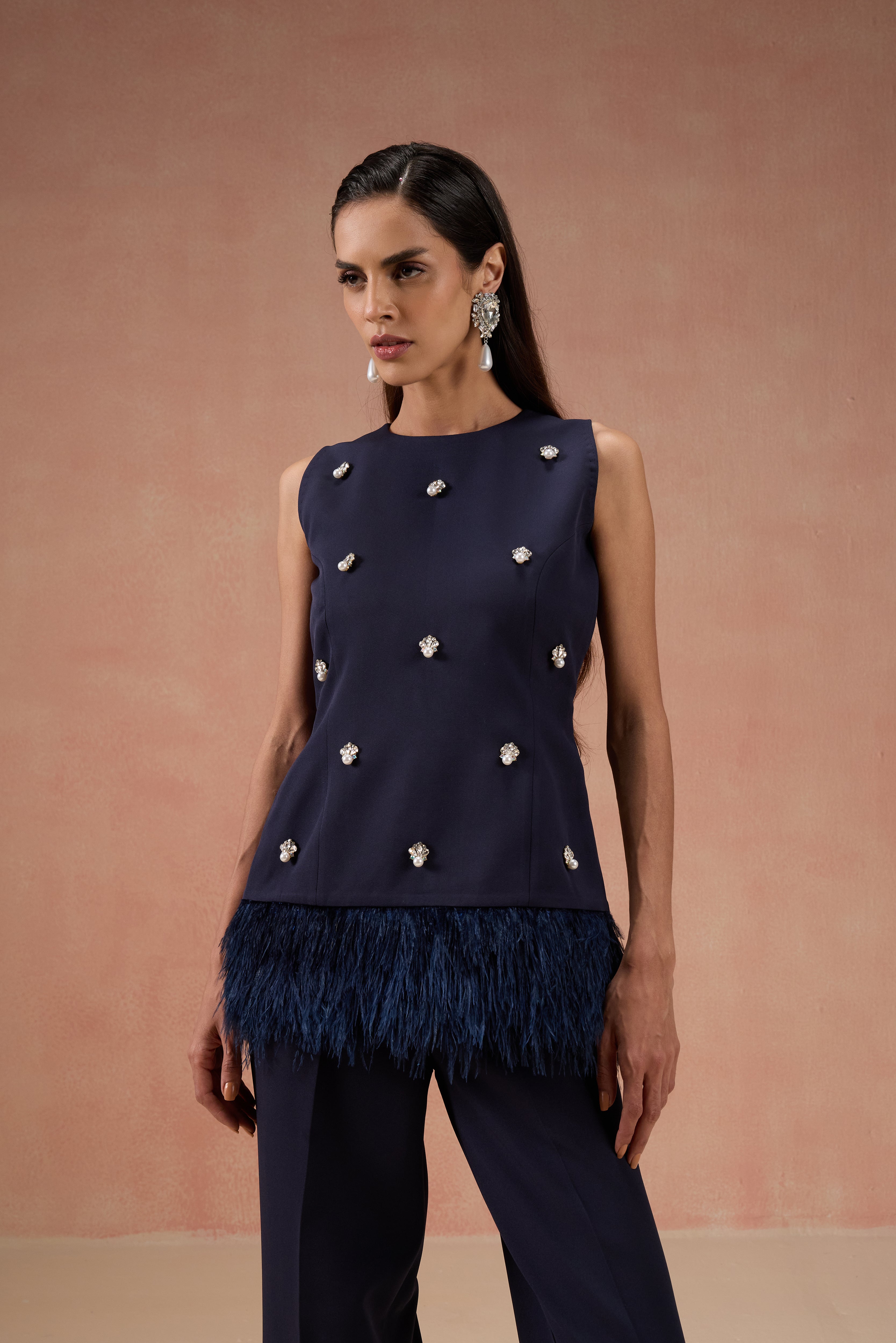 NAVY EMBELLISHED FEATHER CO-ORD SET