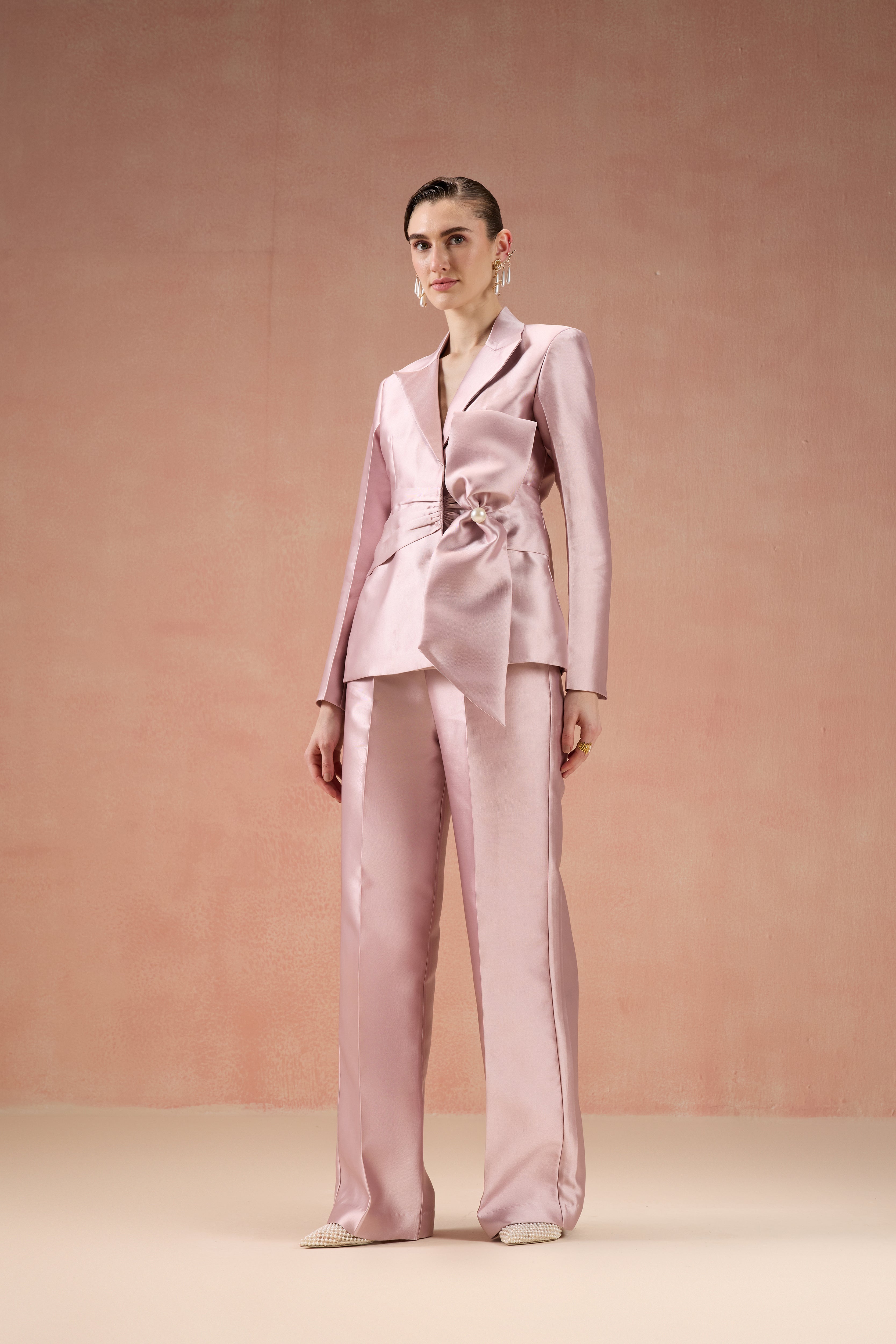 ROSE PINK BOW BLAZER SET