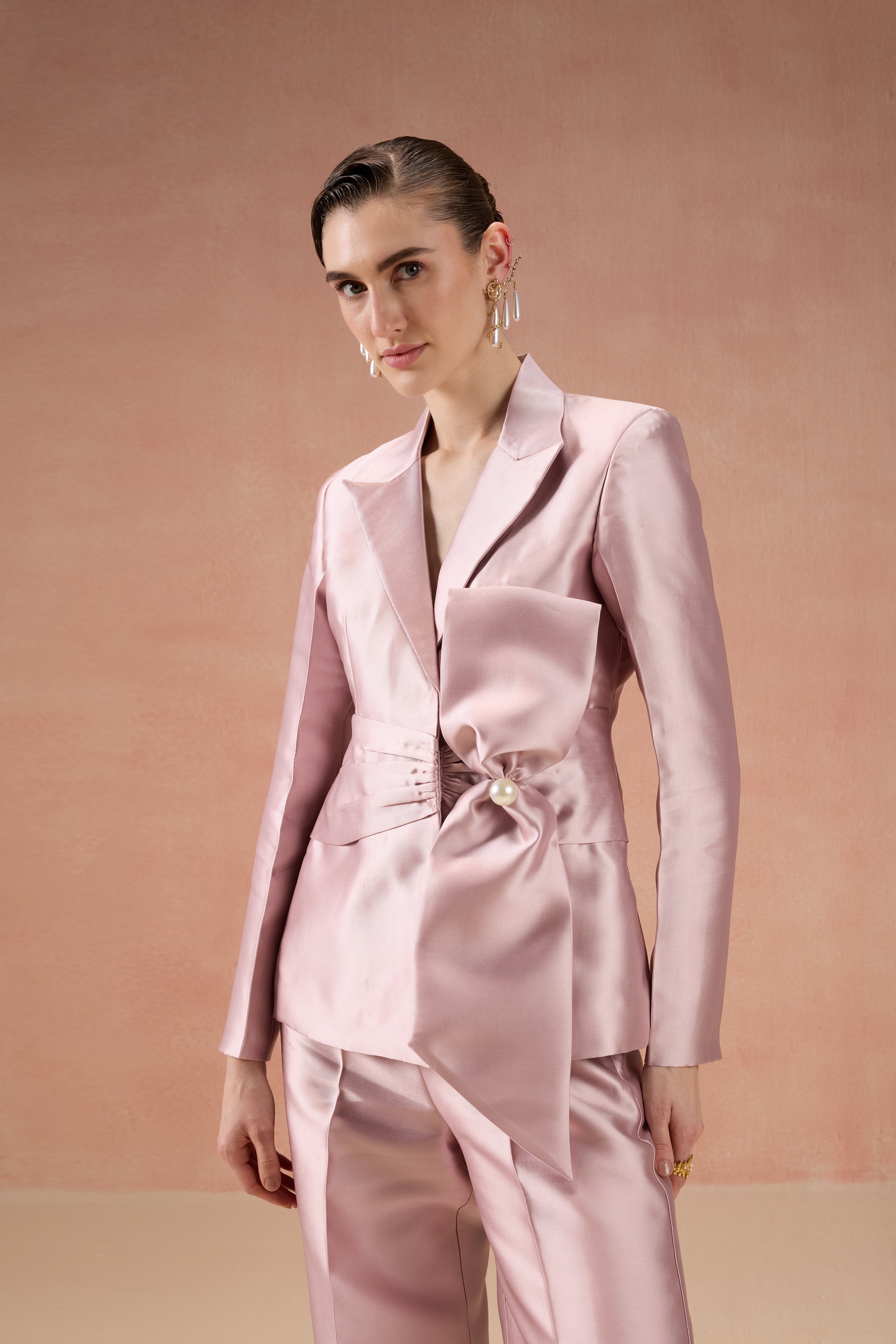 ROSE PINK BOW BLAZER SET