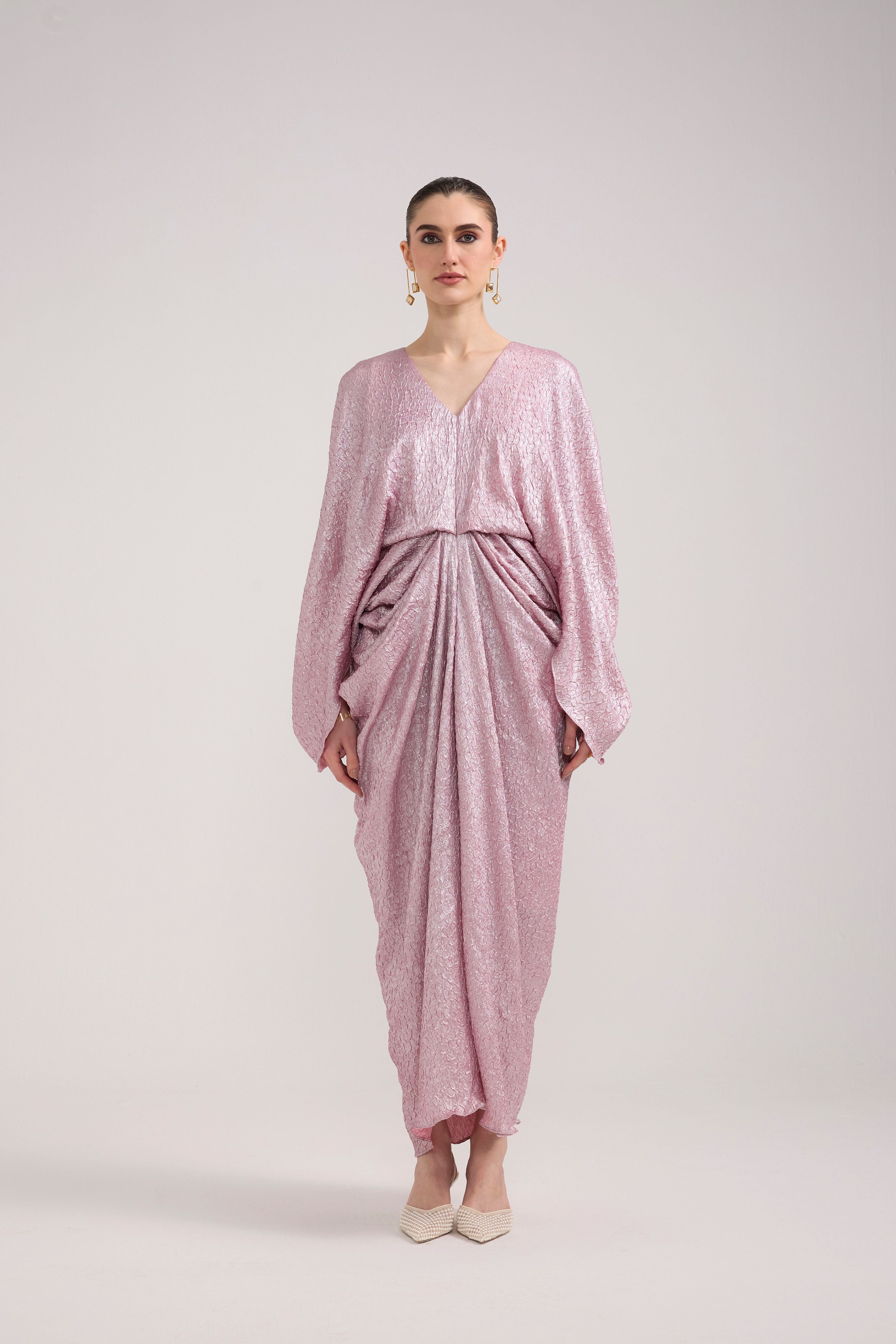 PINK SHIMMER DRAPED KAFTAN
