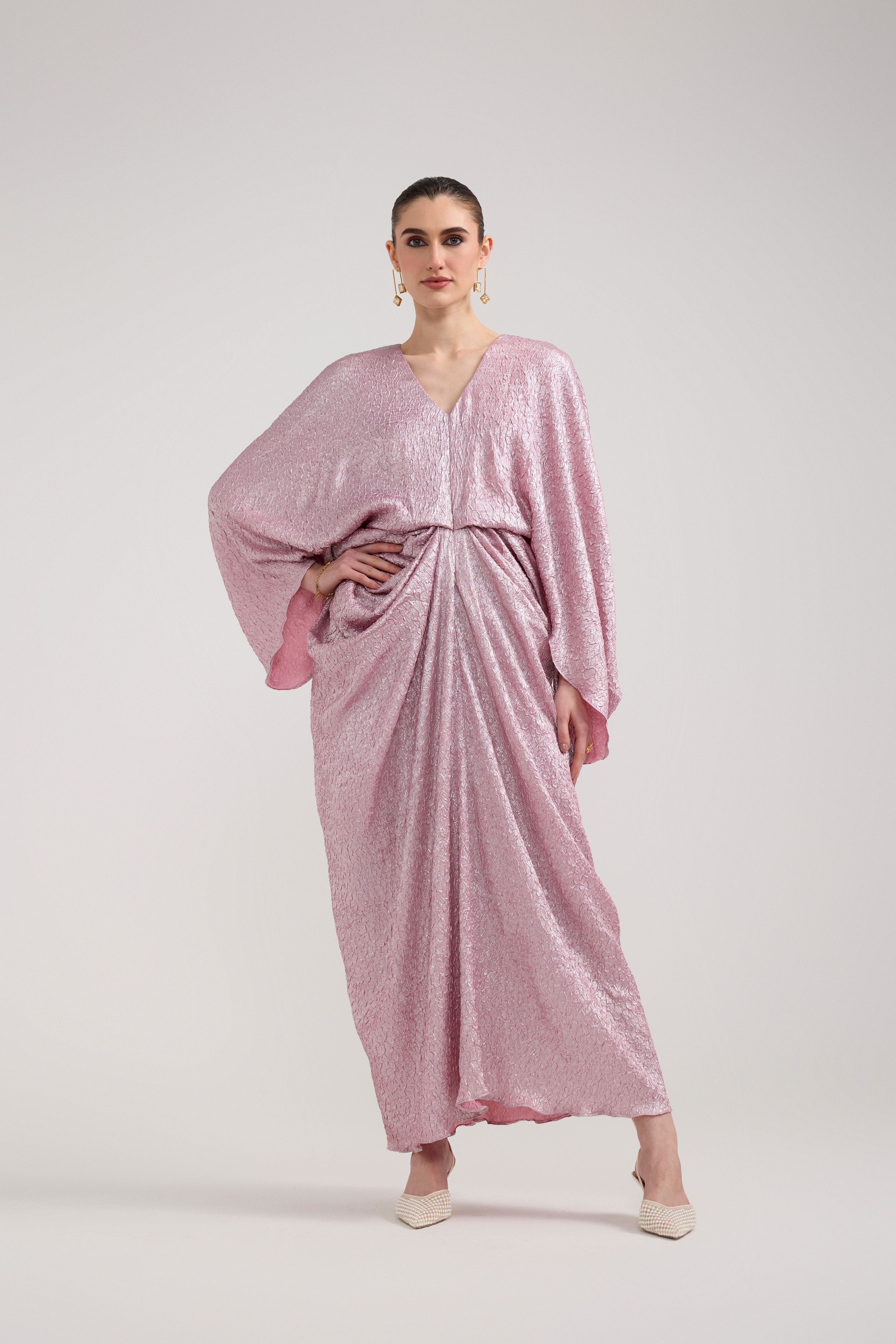 PINK SHIMMER DRAPED KAFTAN