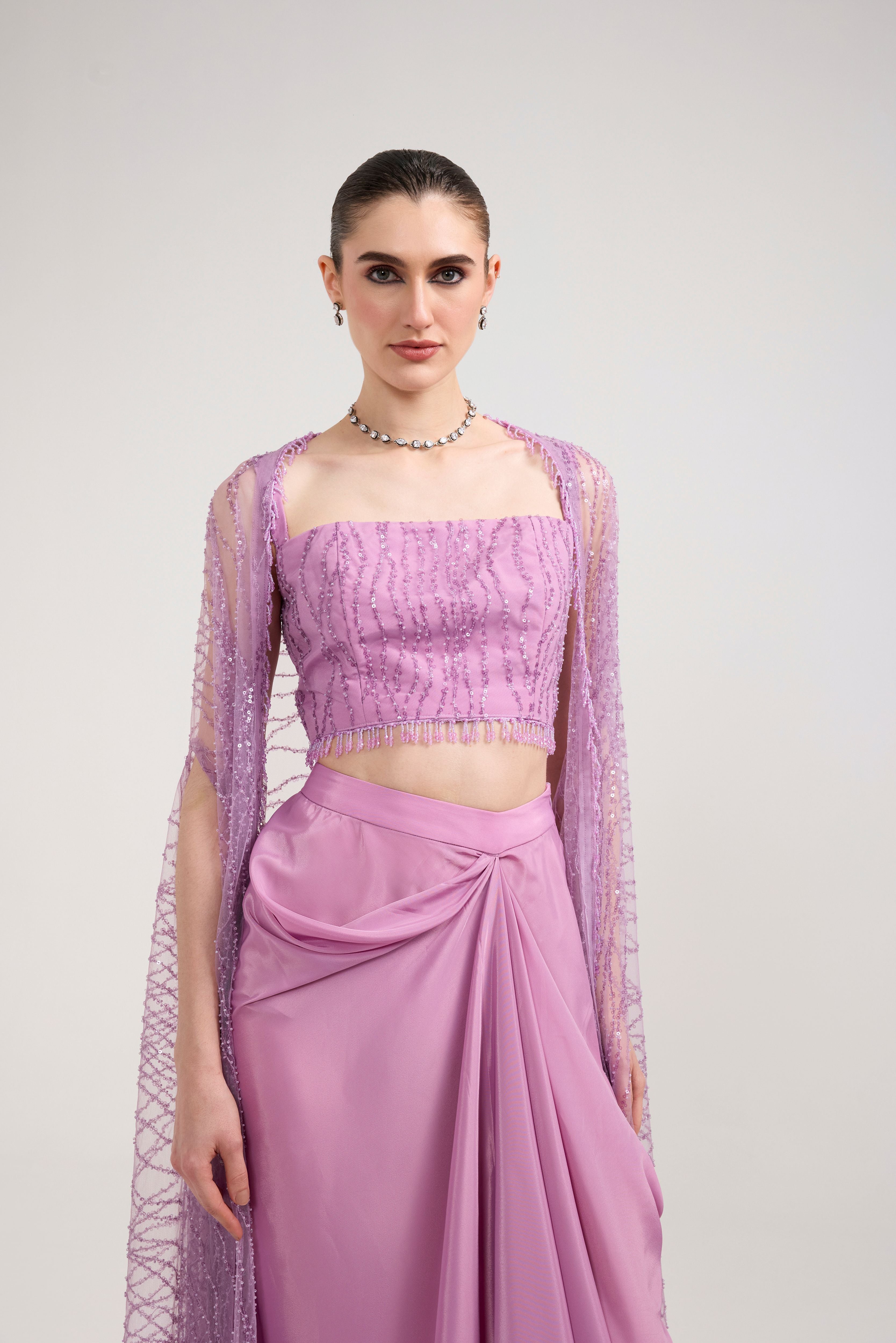 LILAC SEQUIN DRAPED SKIRT SET