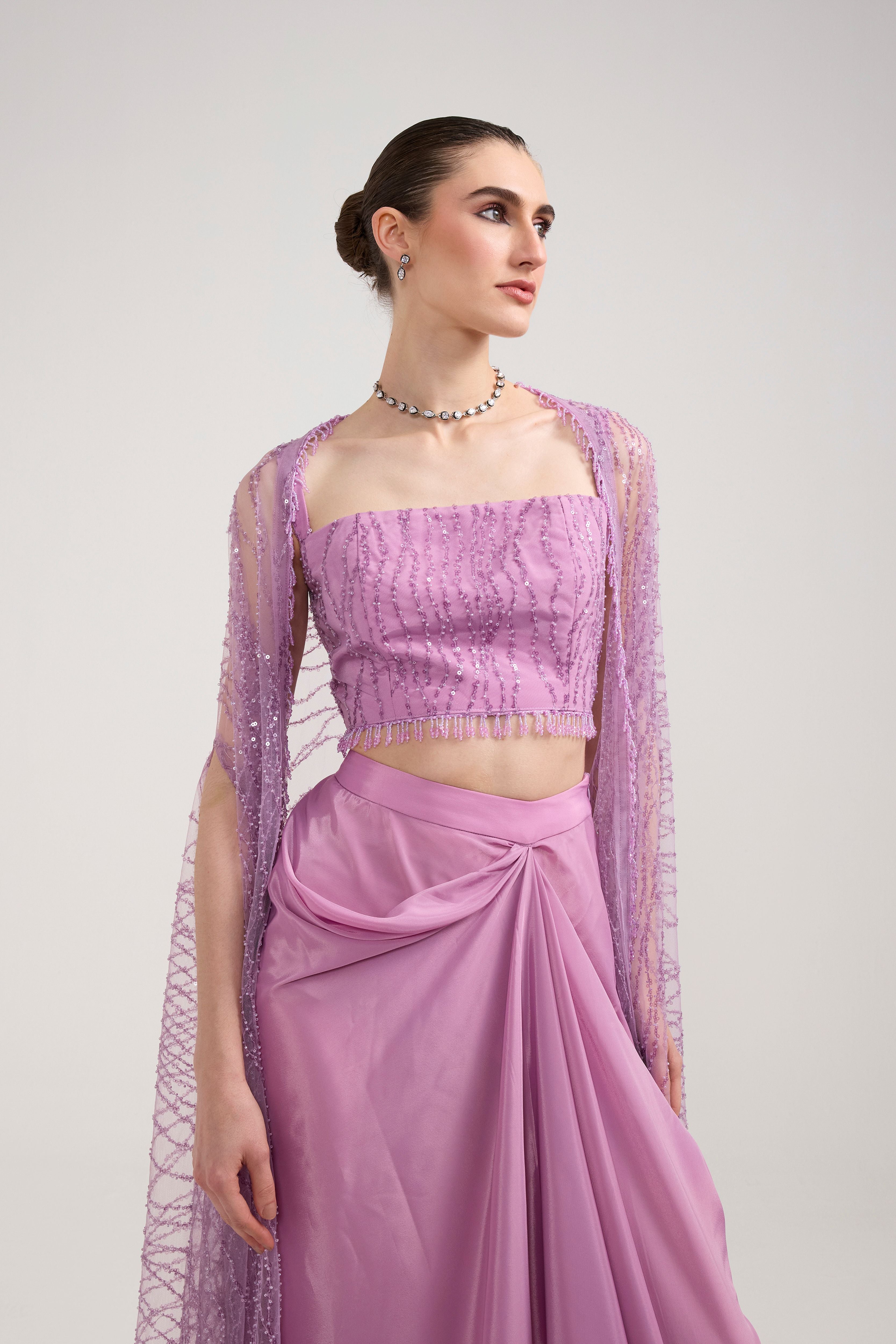 LILAC SEQUIN DRAPED SKIRT SET