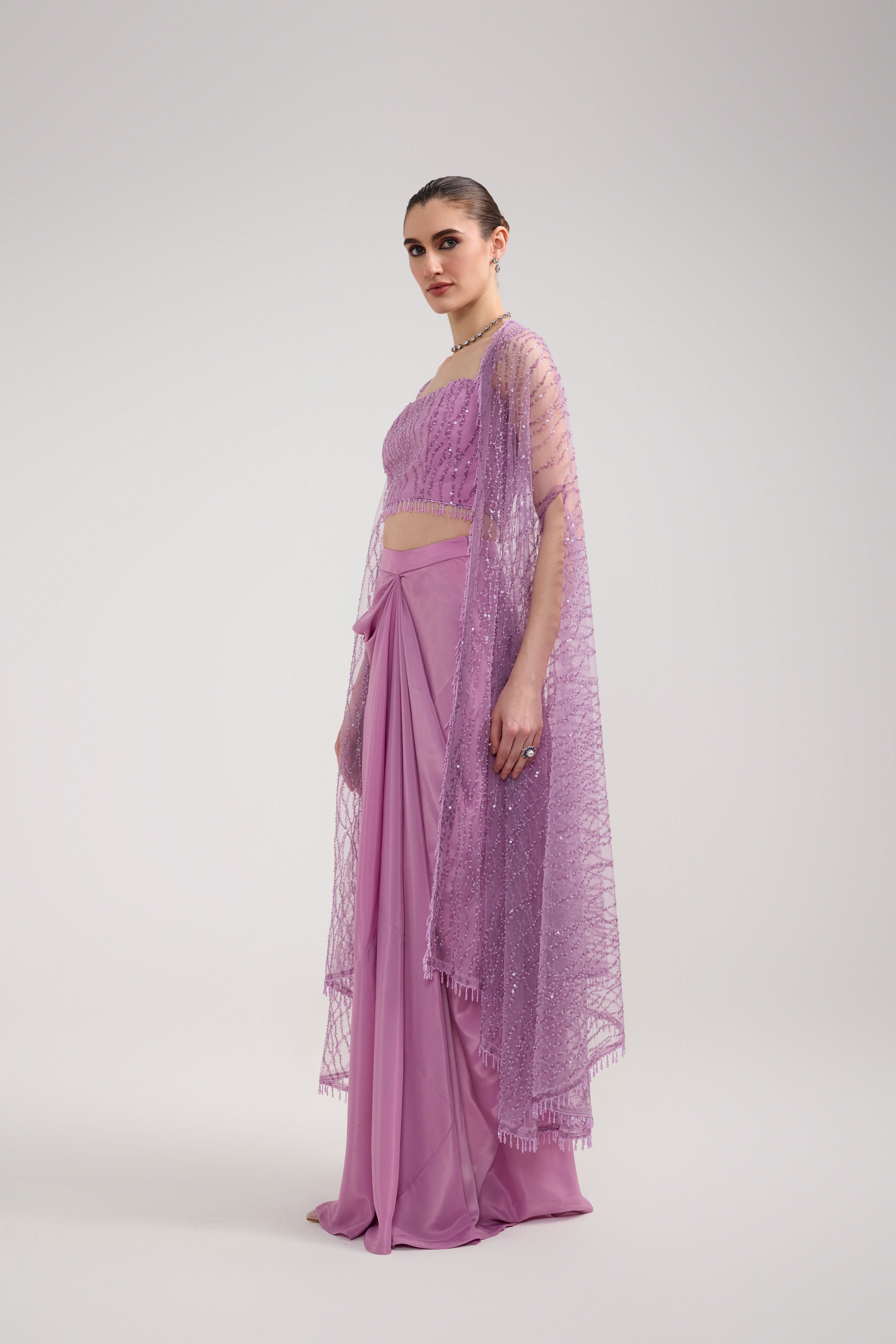 LILAC SEQUIN DRAPED SKIRT SET