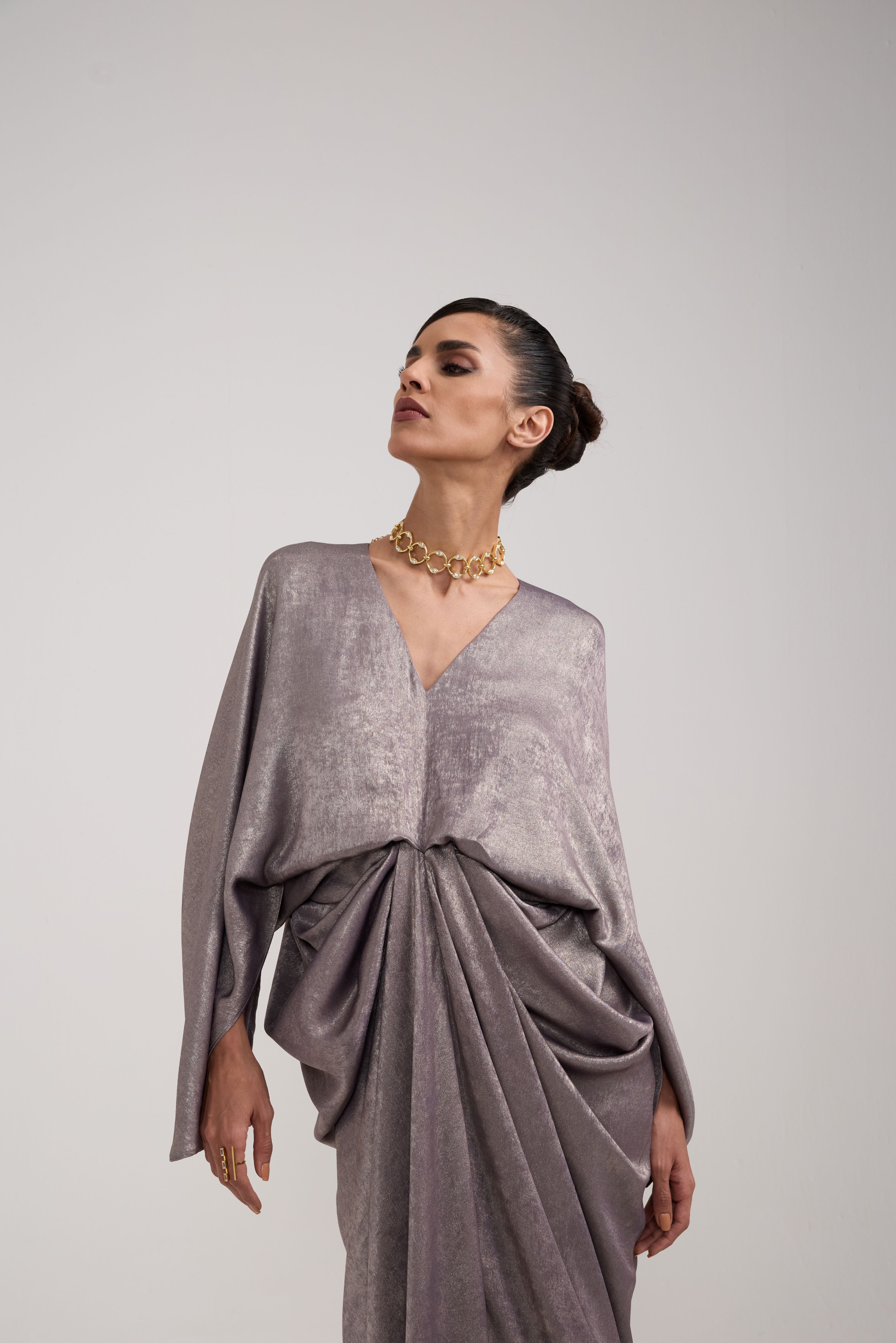 GREY SHIMMER DRAPED KAFTAN