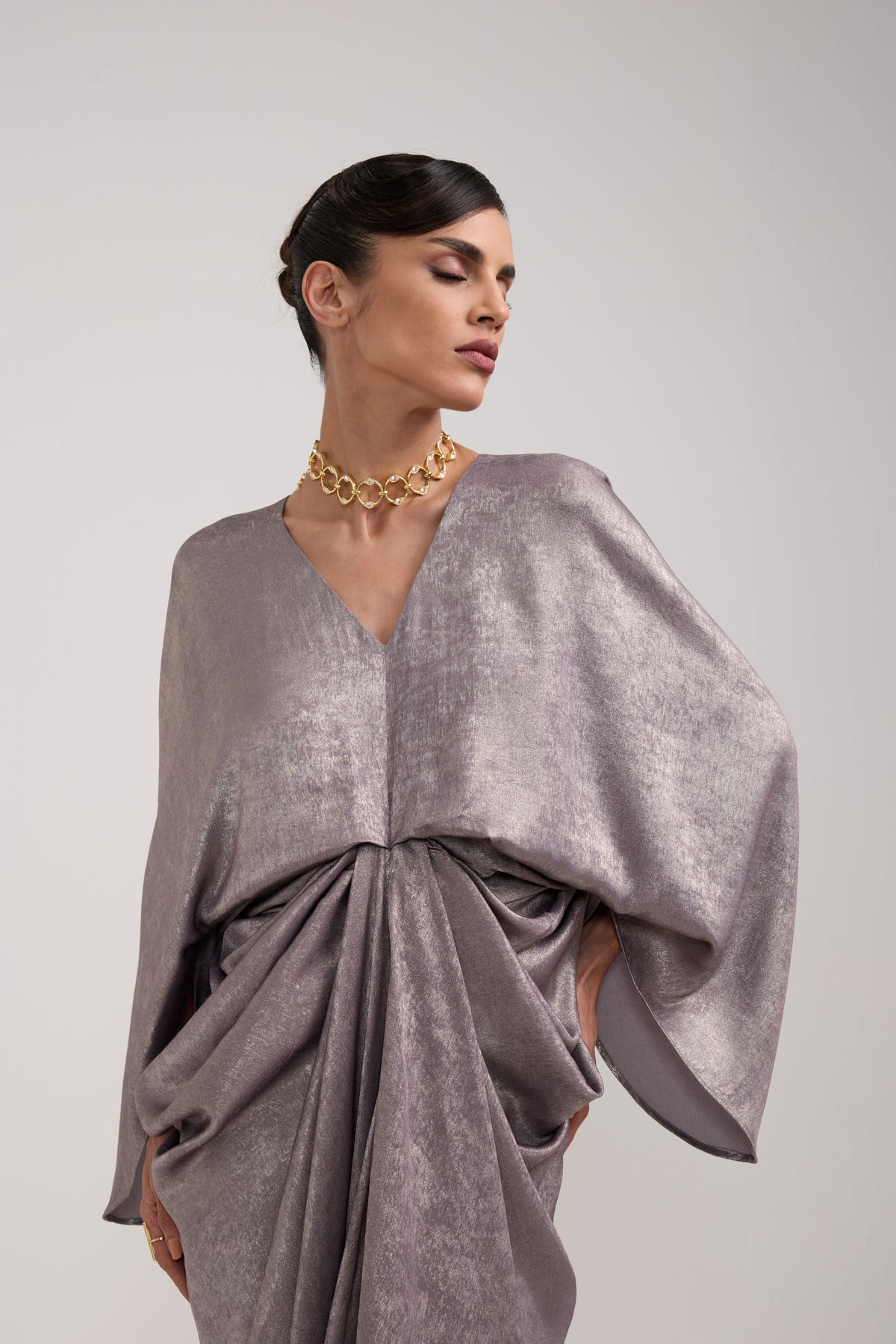 GREY SHIMMER DRAPED KAFTAN