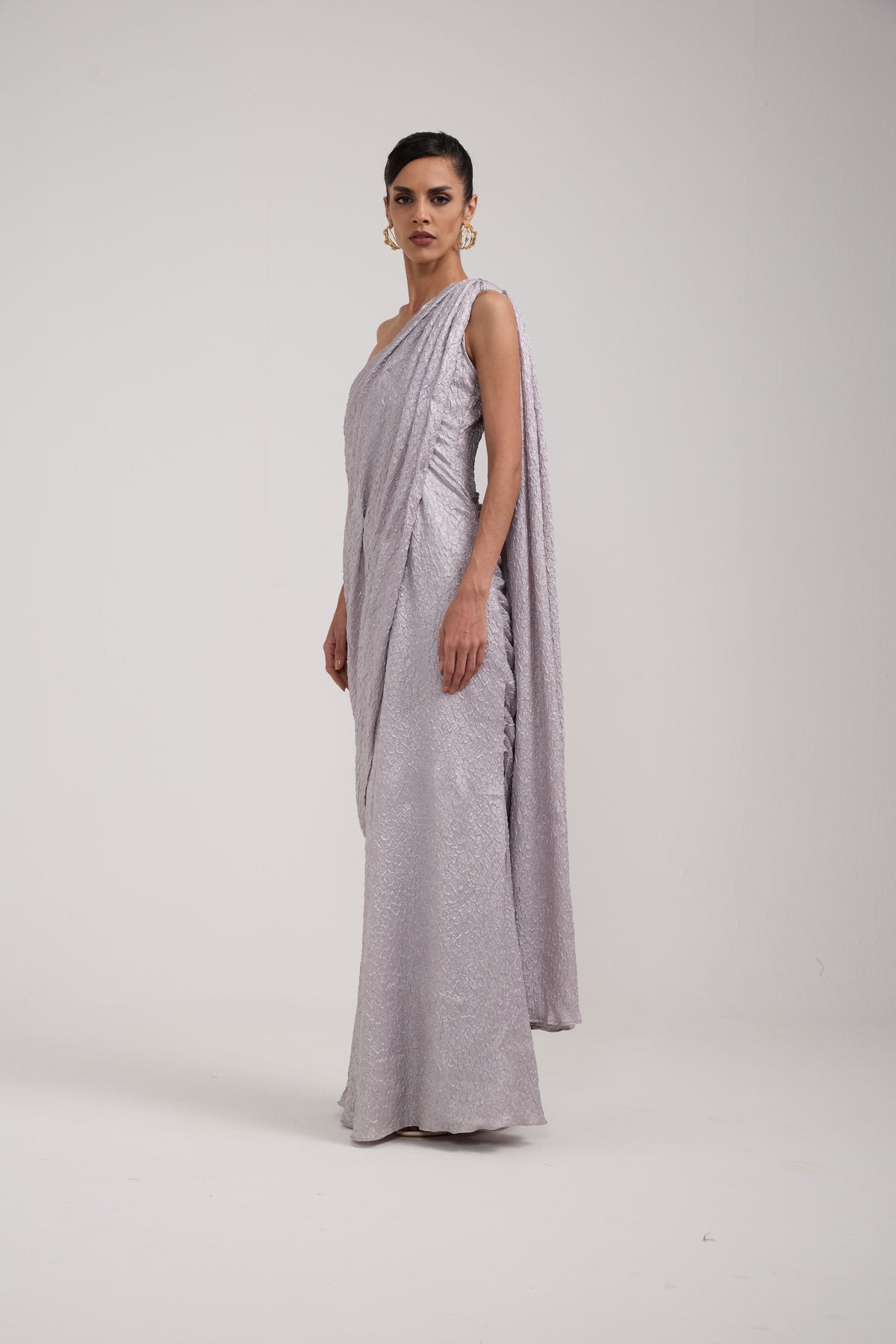 GREY PRE DRAPED GOWN SAREE