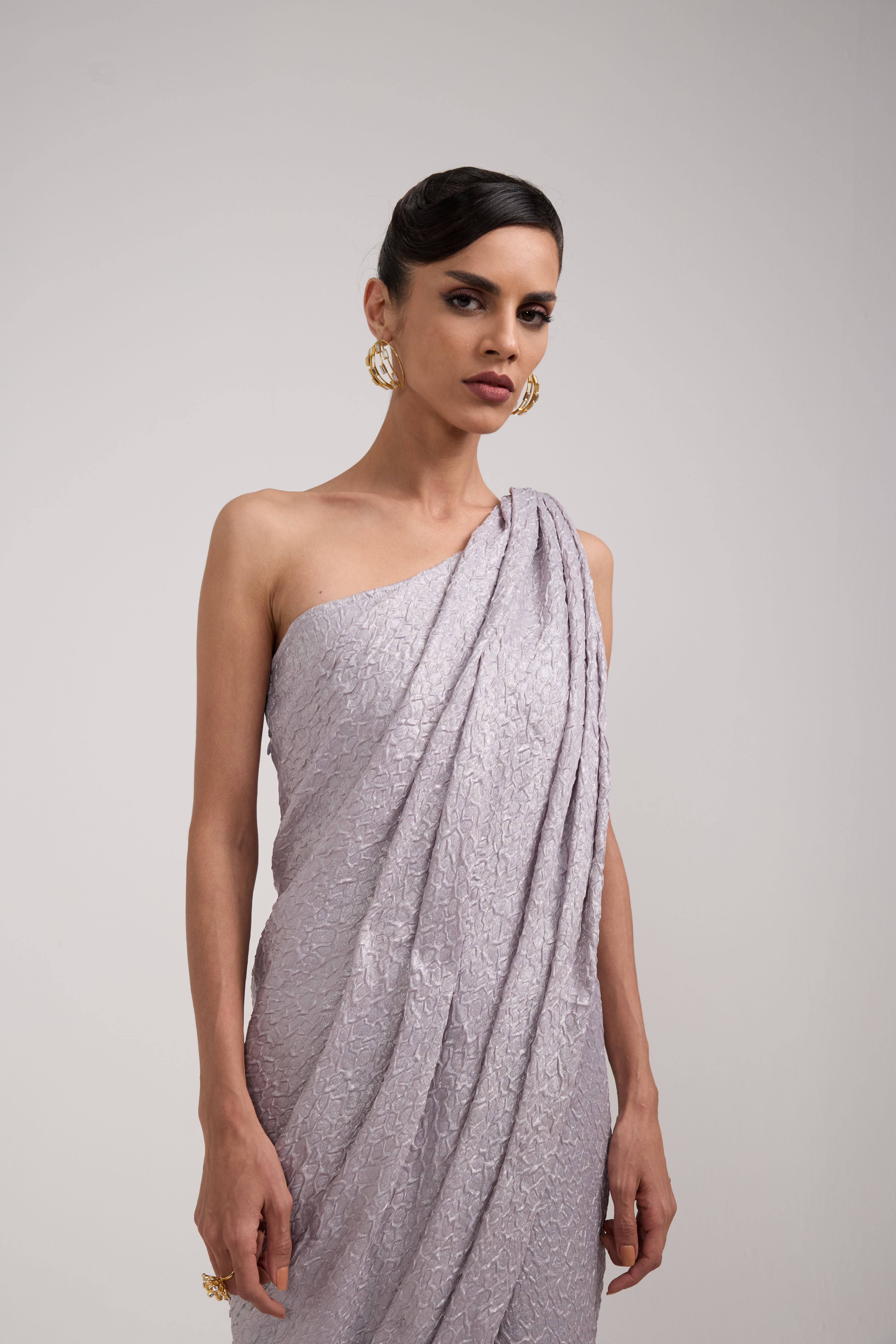 GREY PRE DRAPED GOWN SAREE