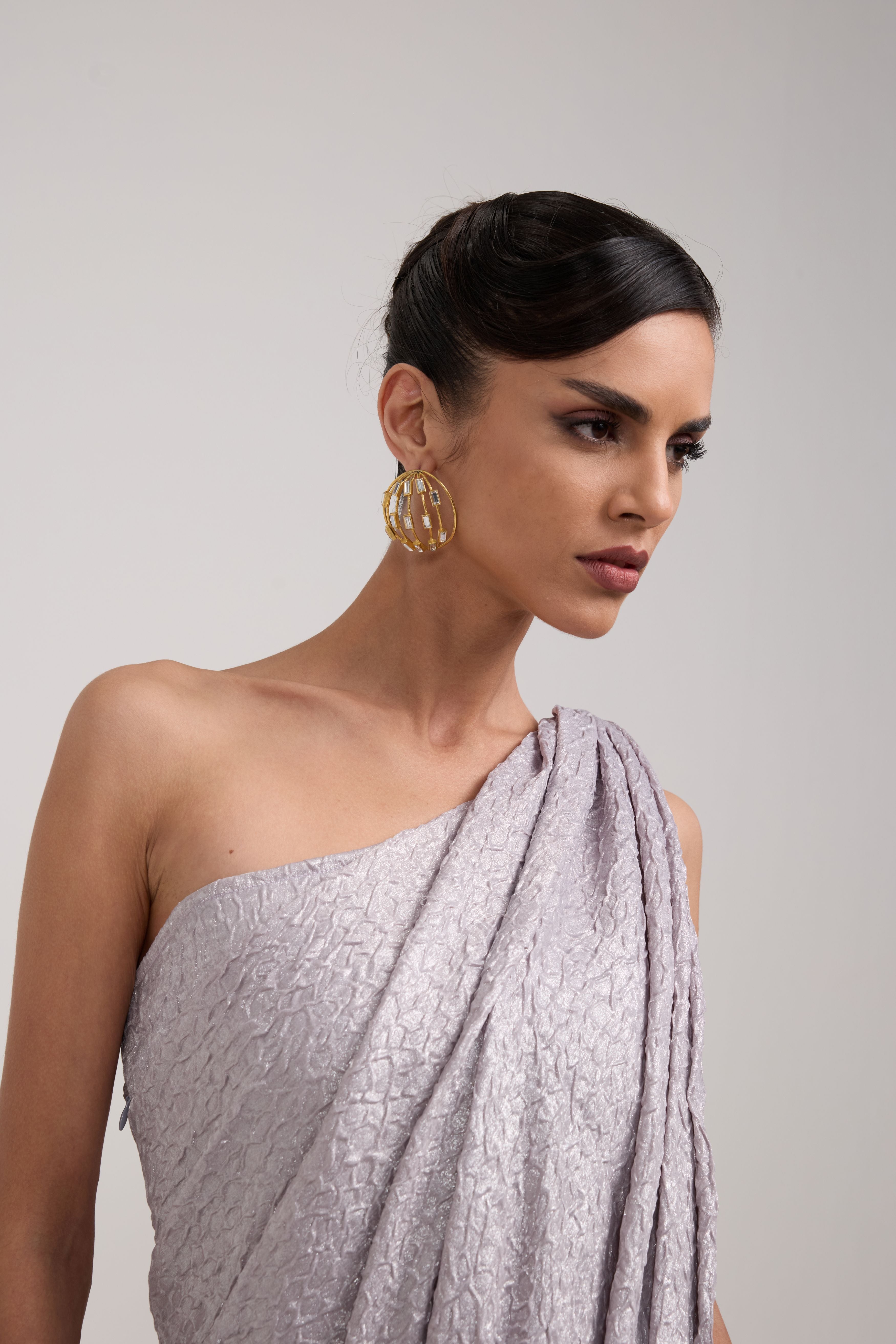 GREY PRE DRAPED GOWN SAREE