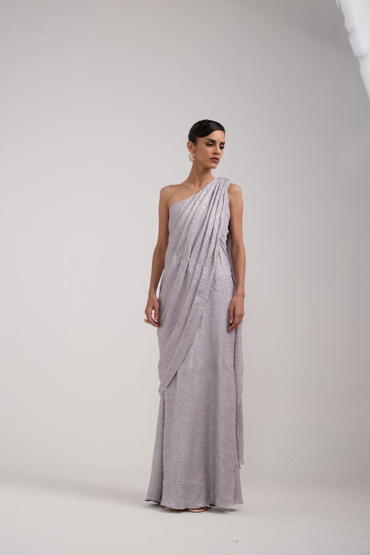 GREY PRE DRAPED GOWN SAREE