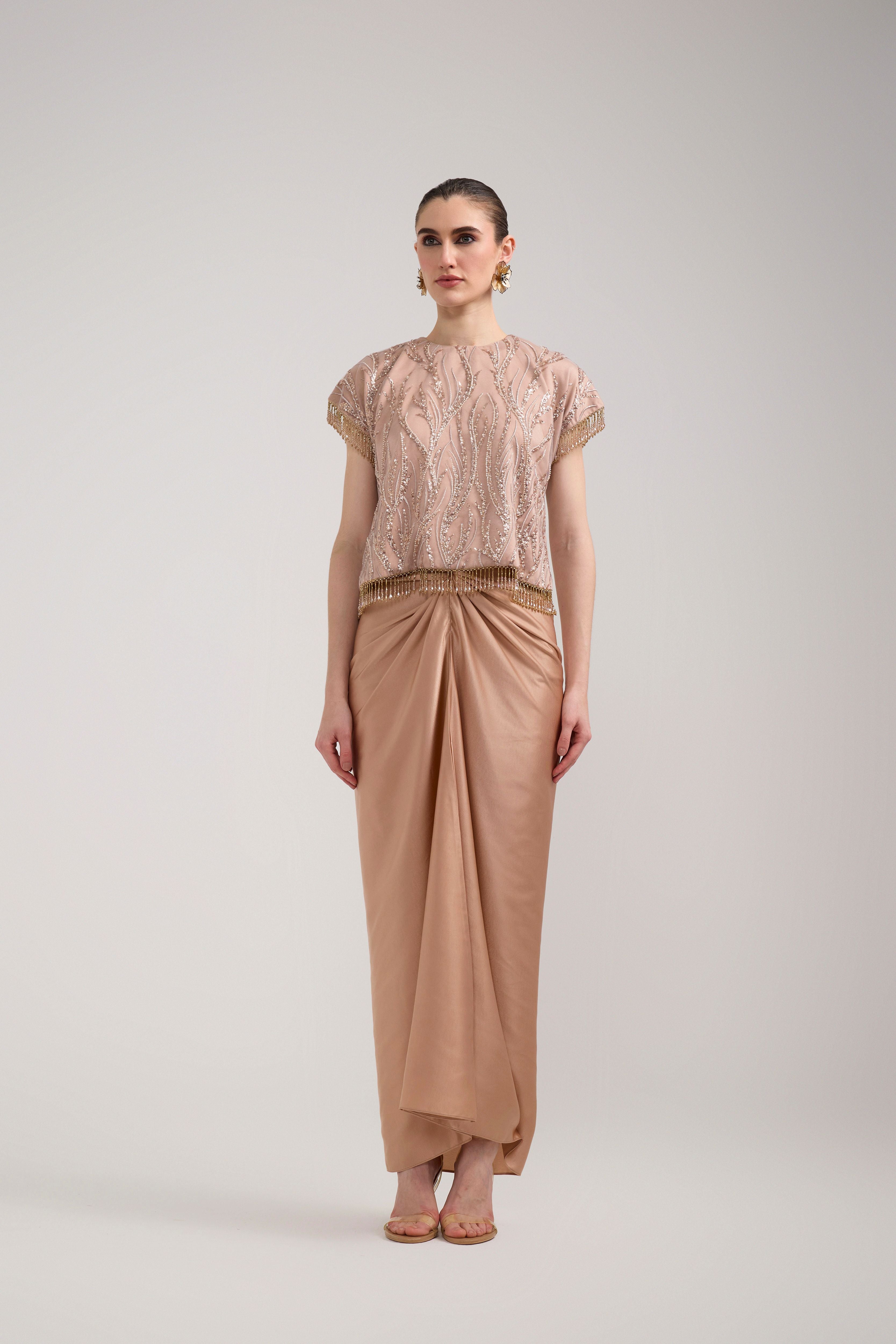 CHAMPAGNE SEQUIN KNOTTED SKIRT SET