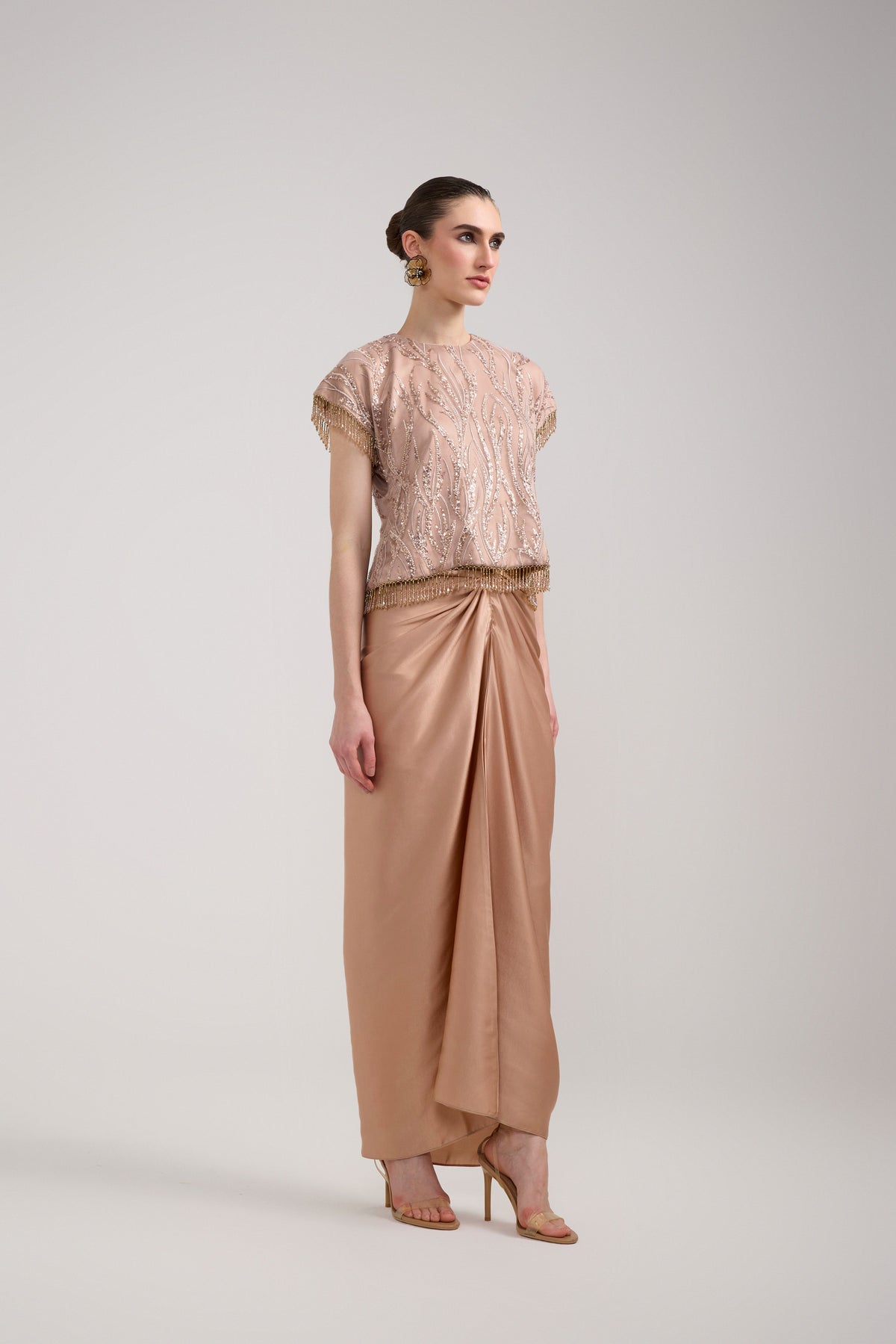 CHAMPAGNE SEQUIN KNOTTED SKIRT SET