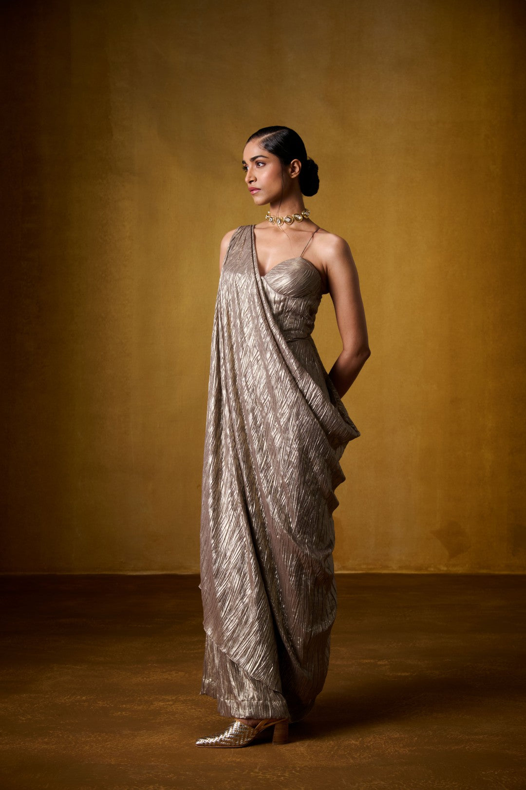 GOLDEN DRAPED JUMPSUIT