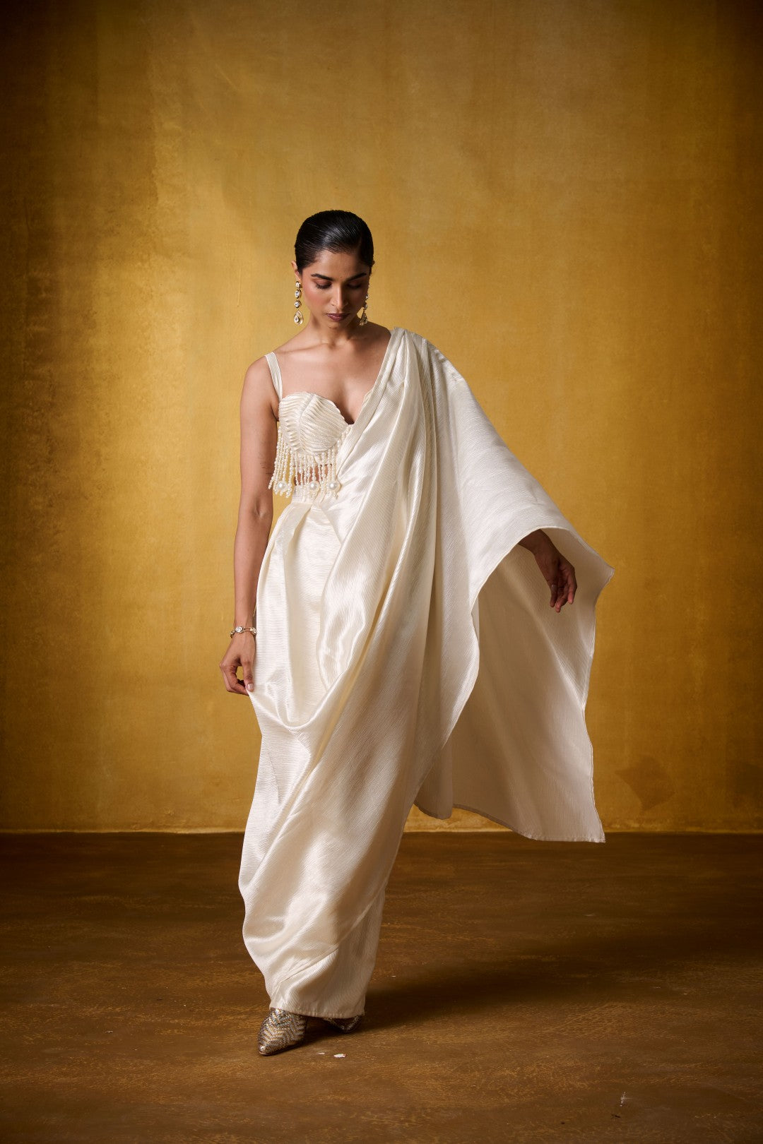 IVORY PEARL BLOUSE WITH PANT SAREE