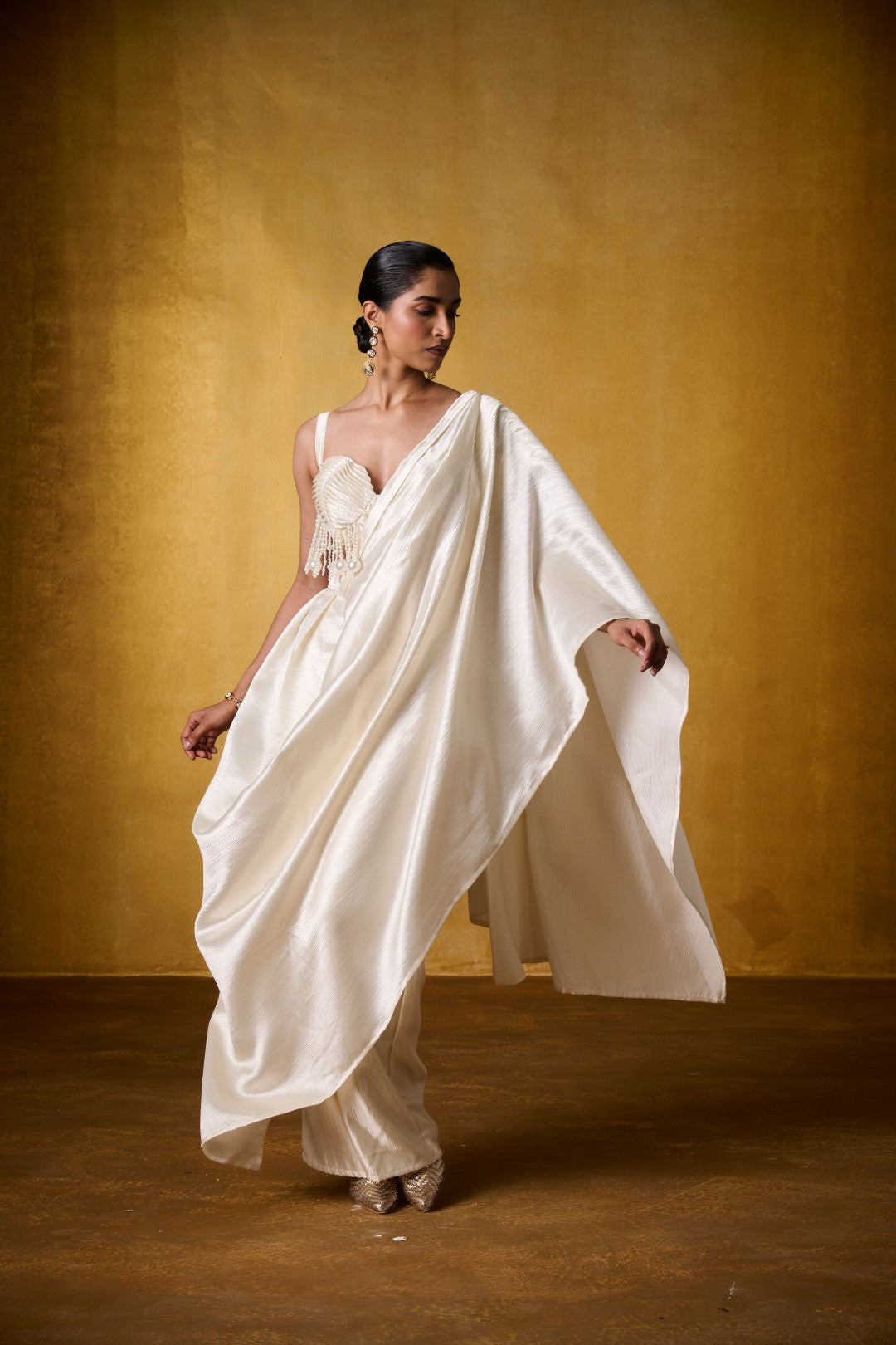 IVORY PEARL BLOUSE WITH PANT SAREE