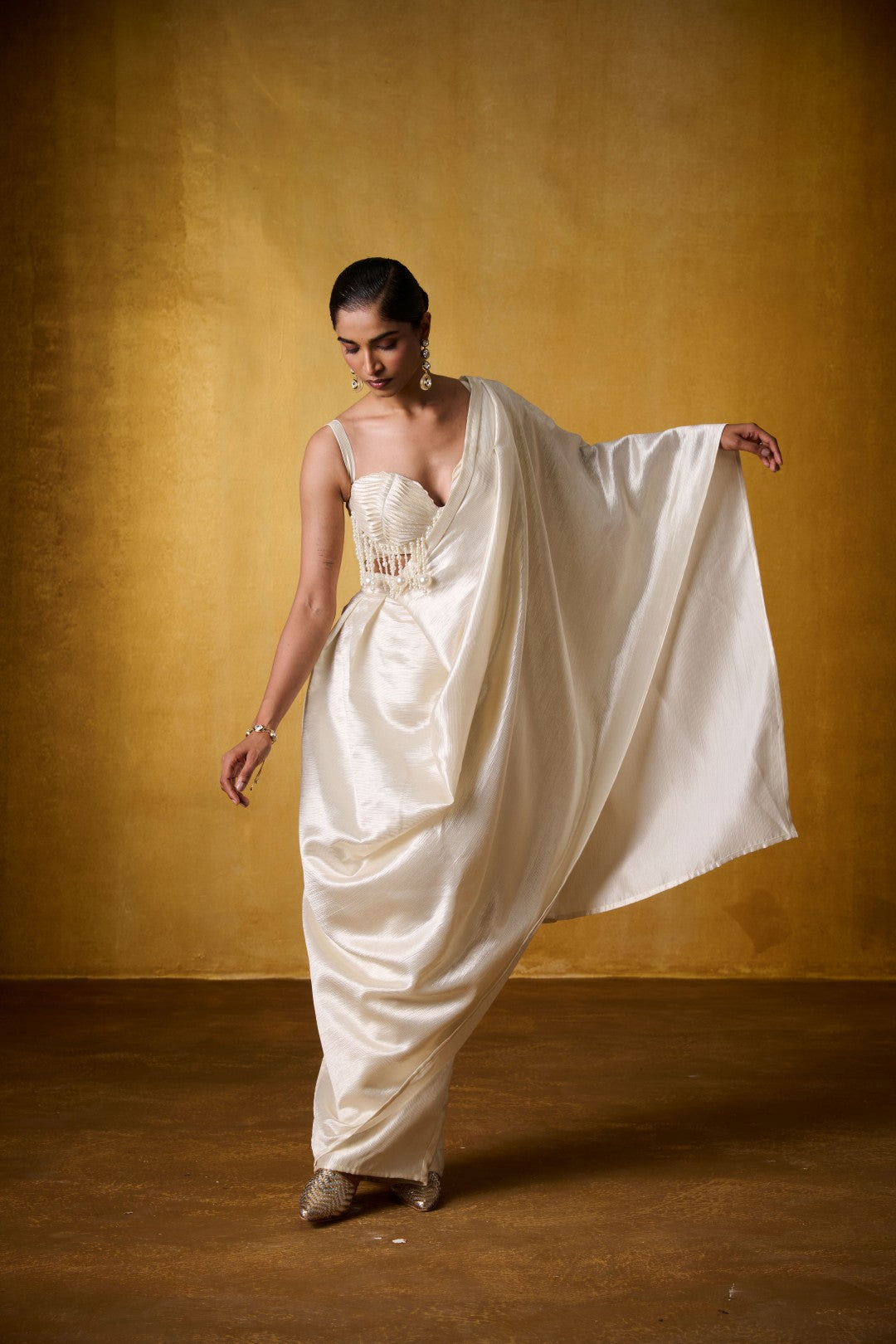 IVORY PEARL BLOUSE WITH PANT SAREE