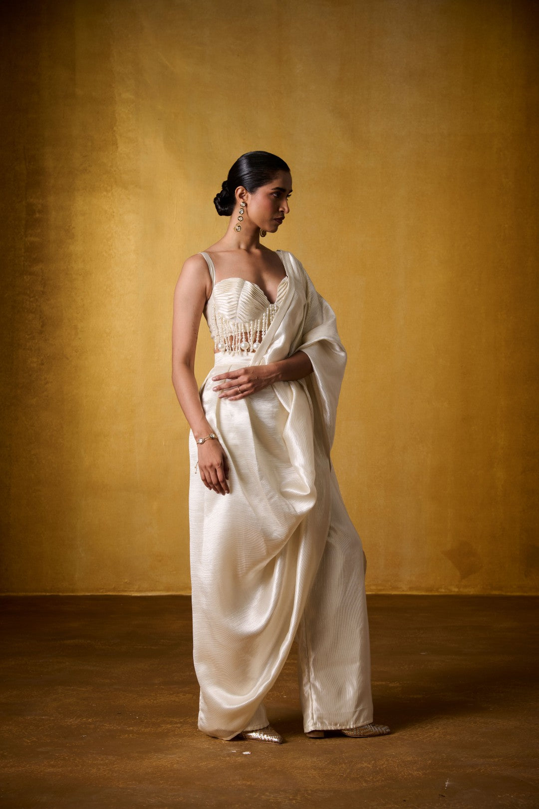 IVORY PEARL BLOUSE WITH PANT SAREE