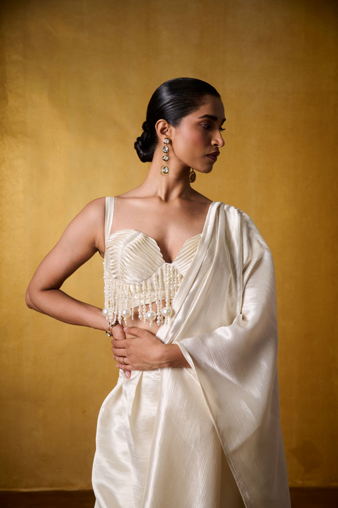 IVORY PEARL BLOUSE WITH PANT SAREE