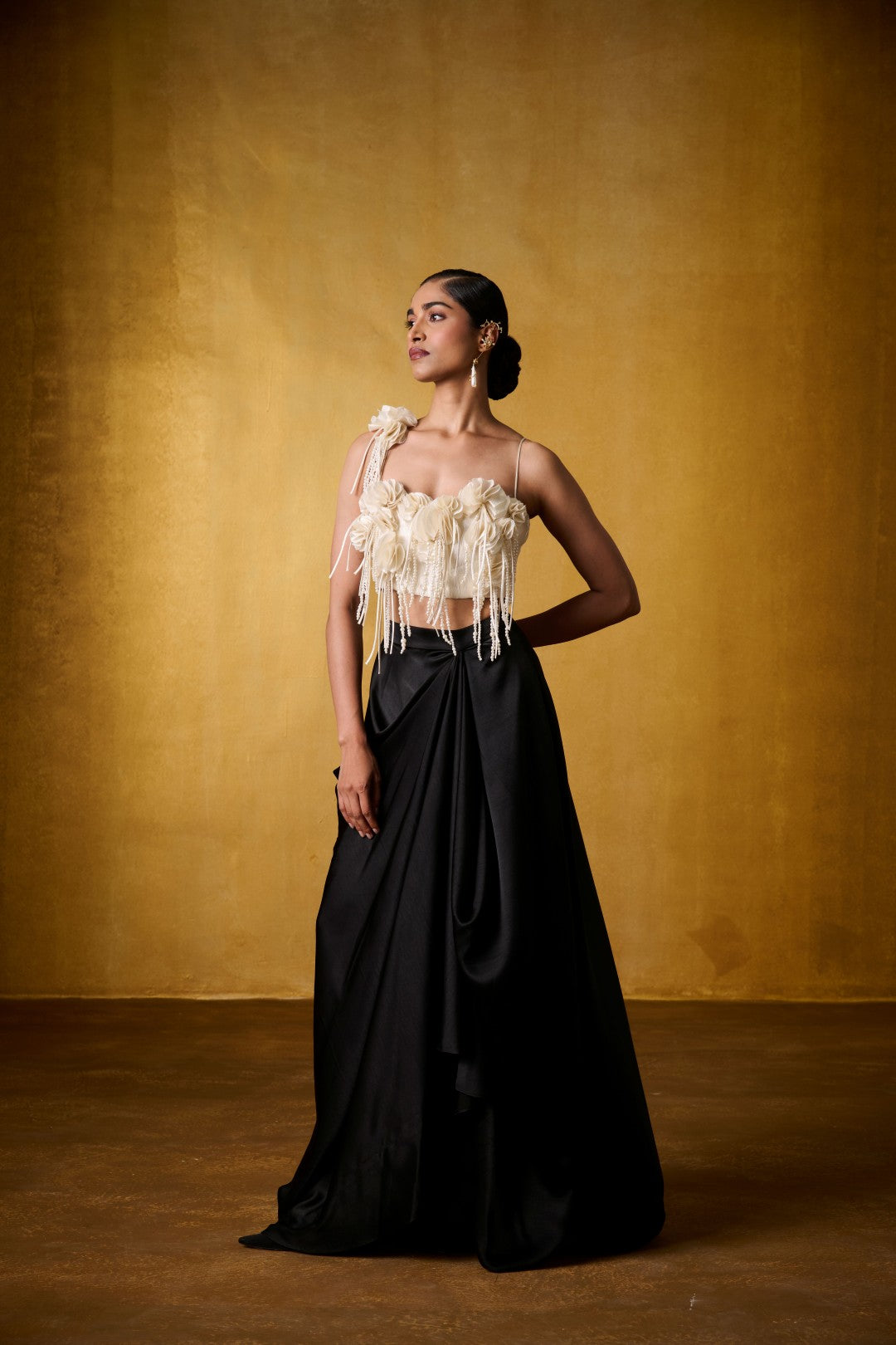 IVORY EMBELLISHED TOP WITH DRAPED SKIRT
