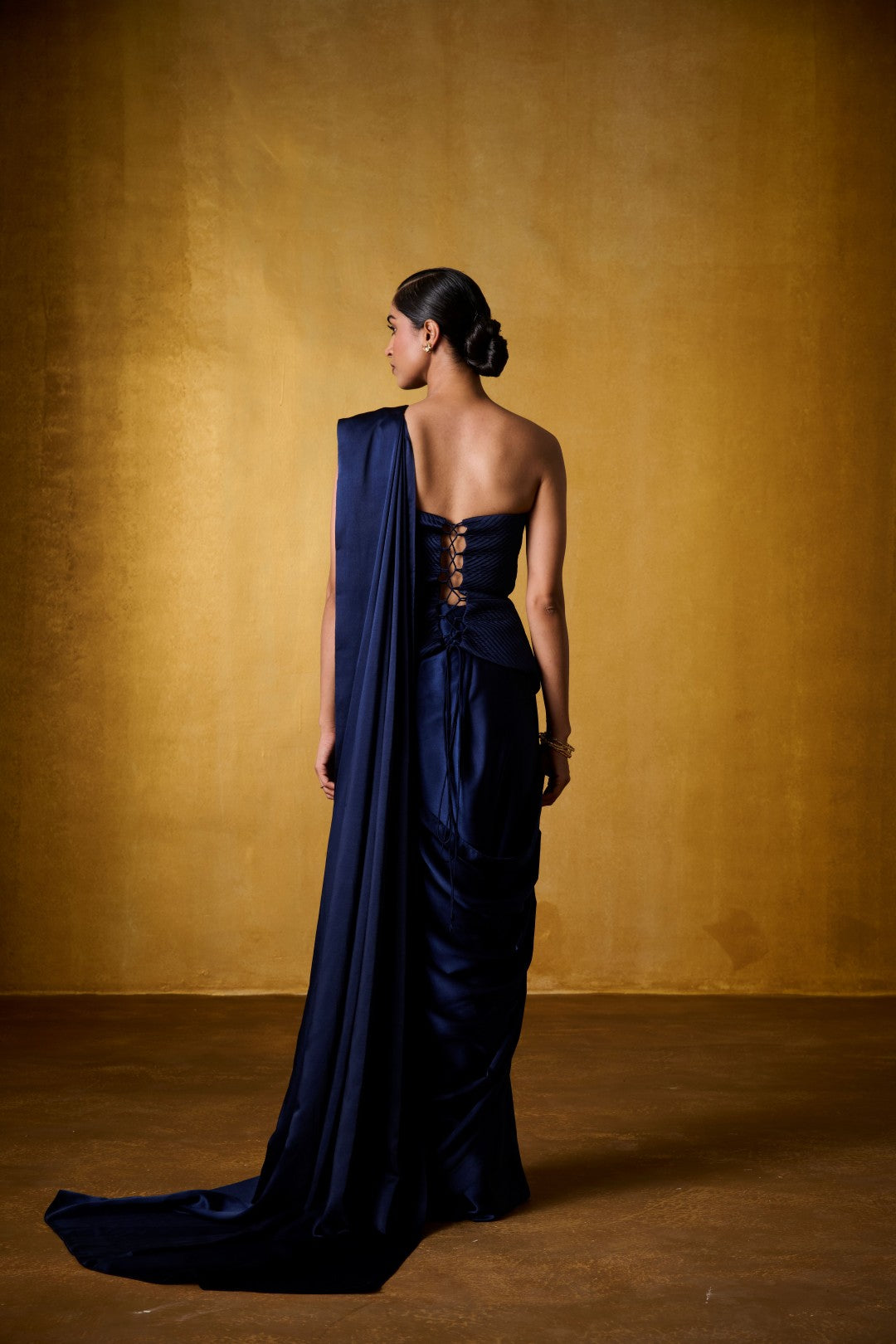 NAVY QUILTED CORSET SAREE