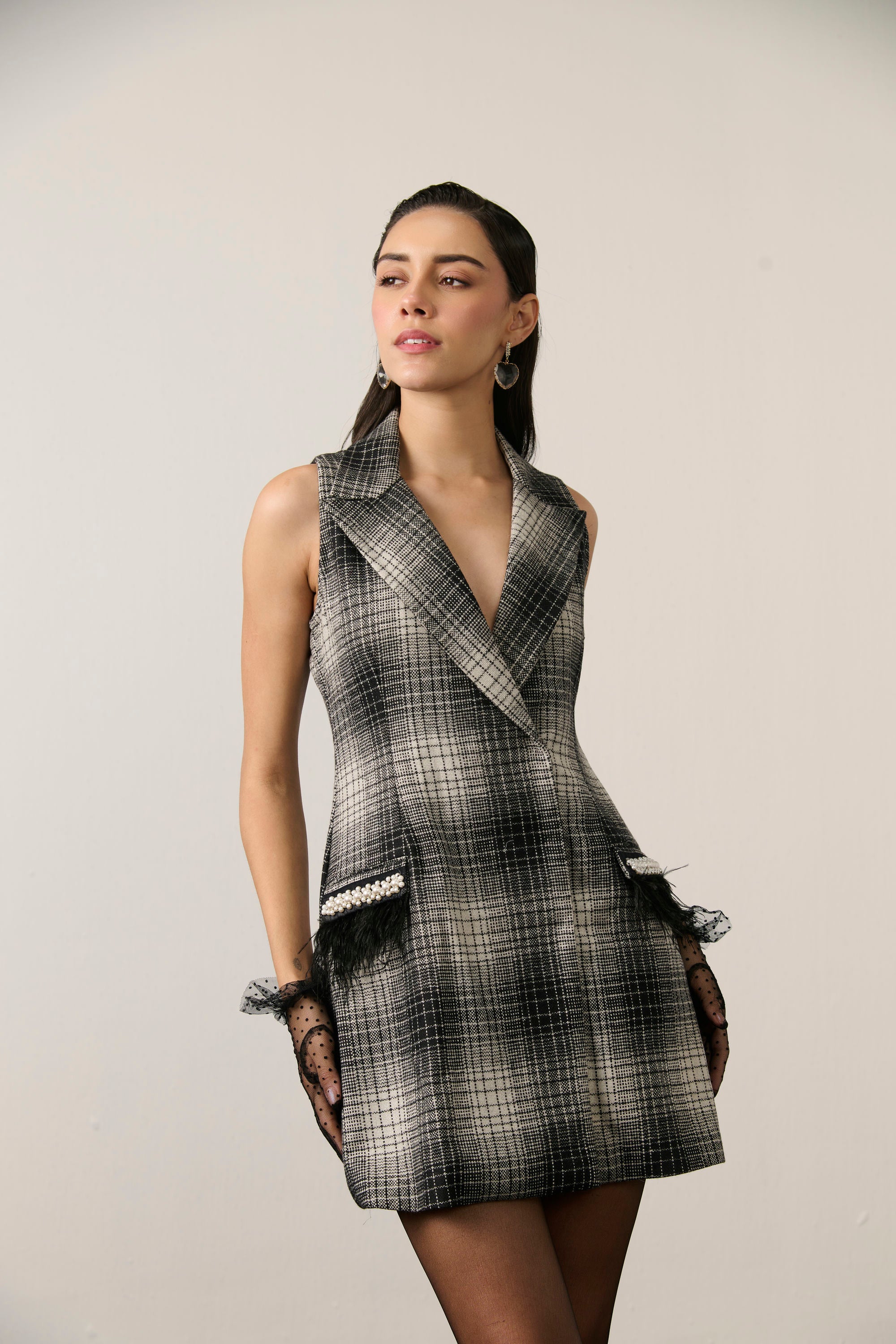 GREY EMBELLISHED BLAZER DRESS