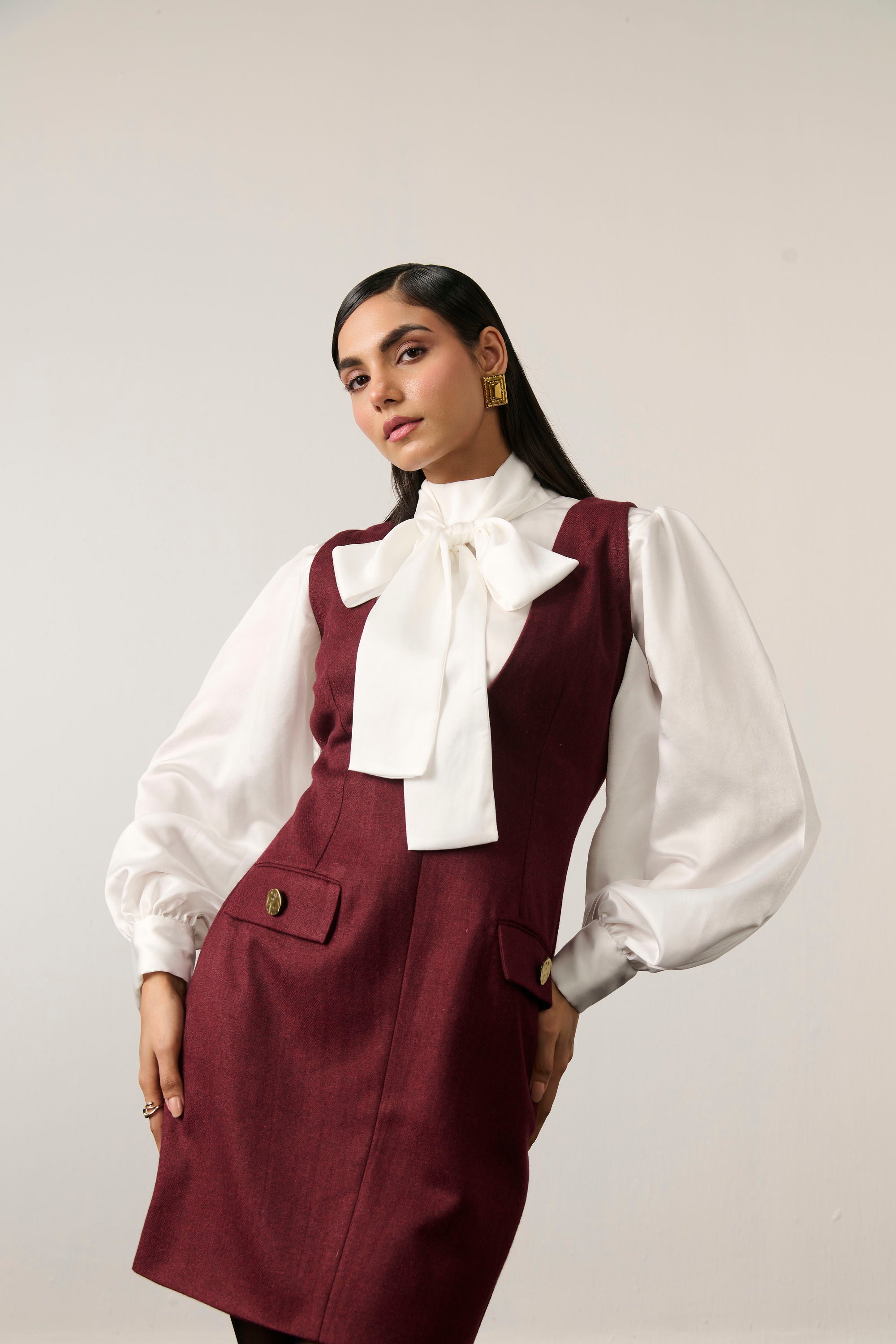 MAROON AND IVORY MINI DRESS