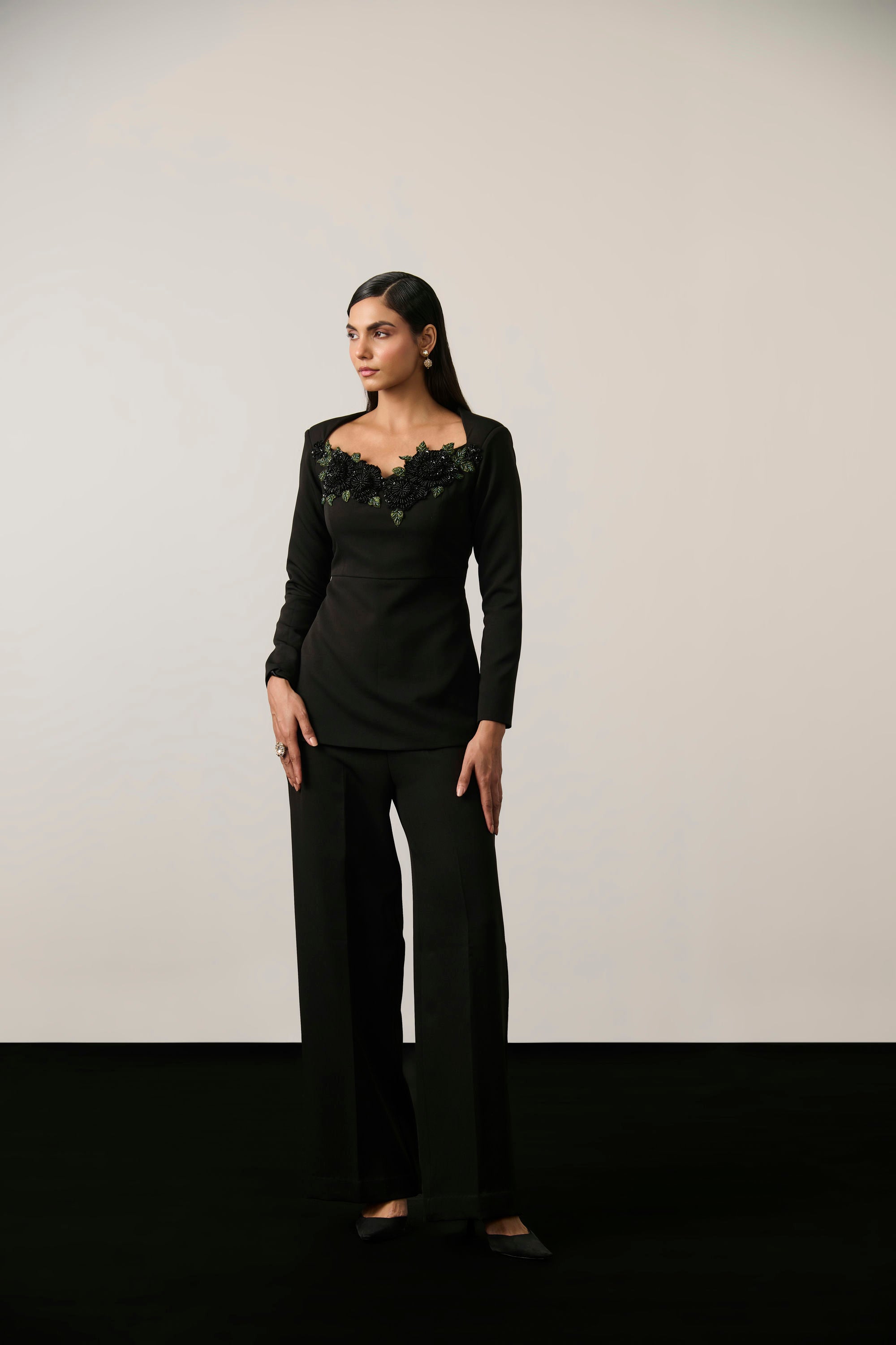 BLACK EMBELLISHED FLOWER CO-ORD SET