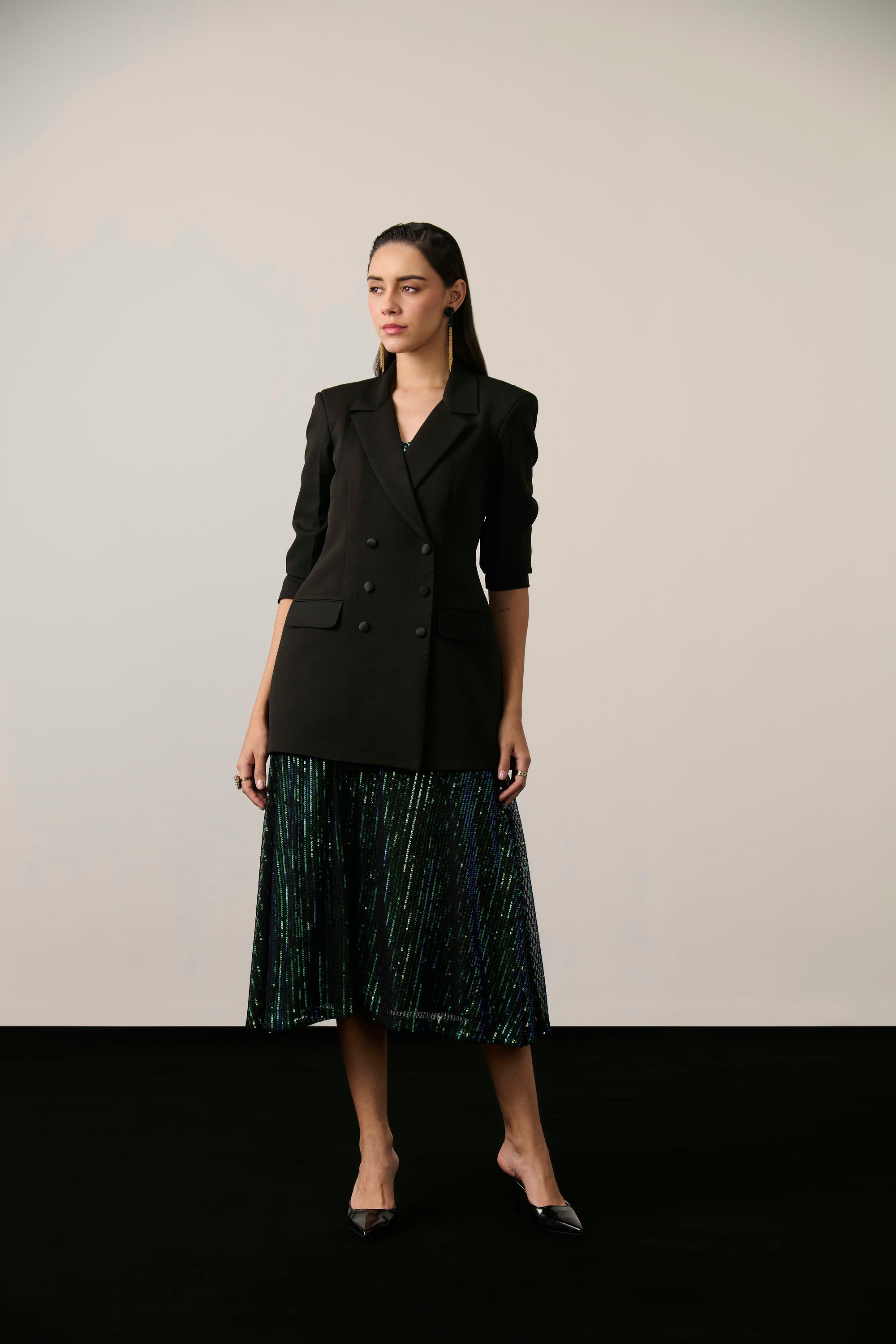 BLACK AND RAINBOW SEQUIN BLAZER SET