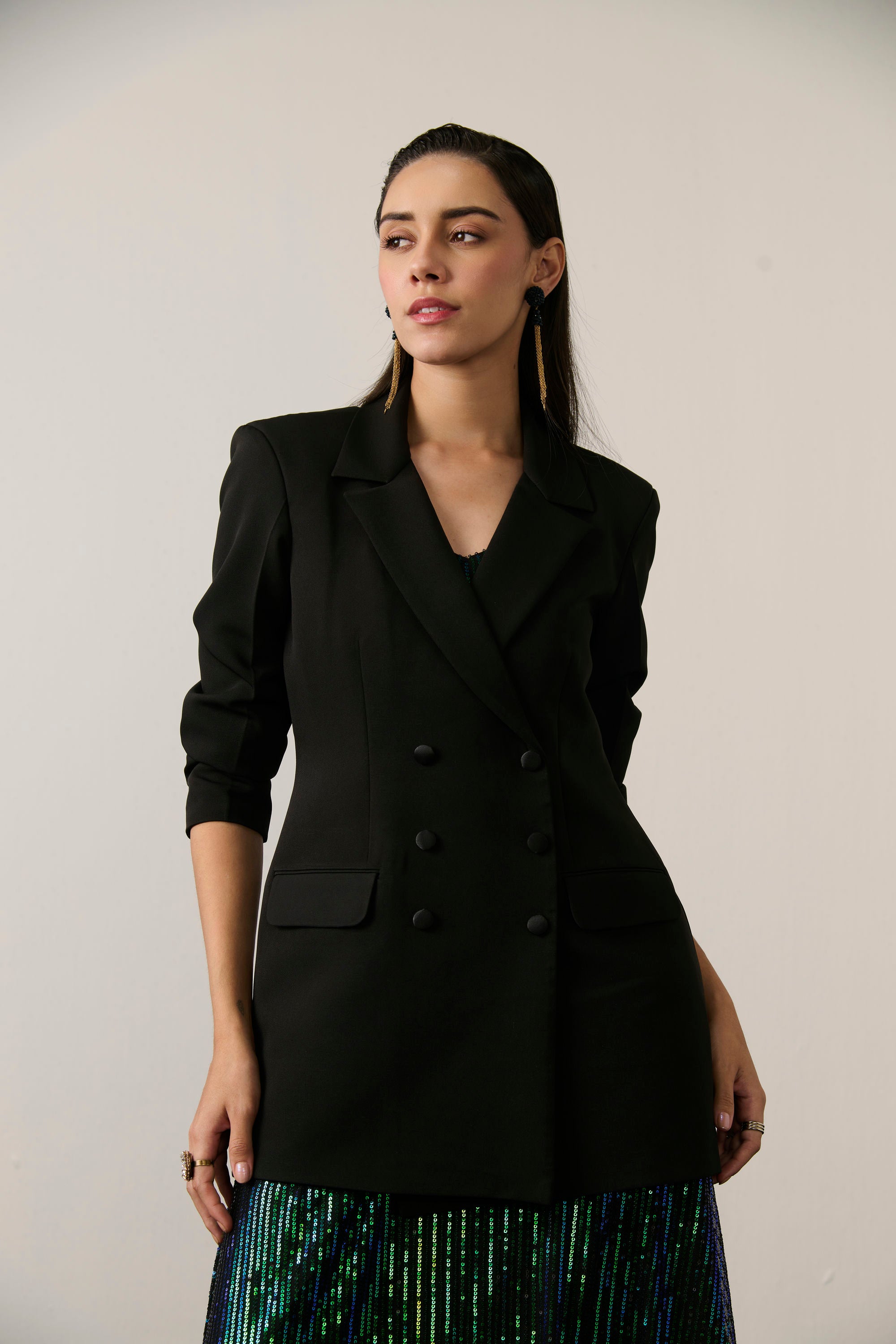 BLACK AND RAINBOW SEQUIN BLAZER SET