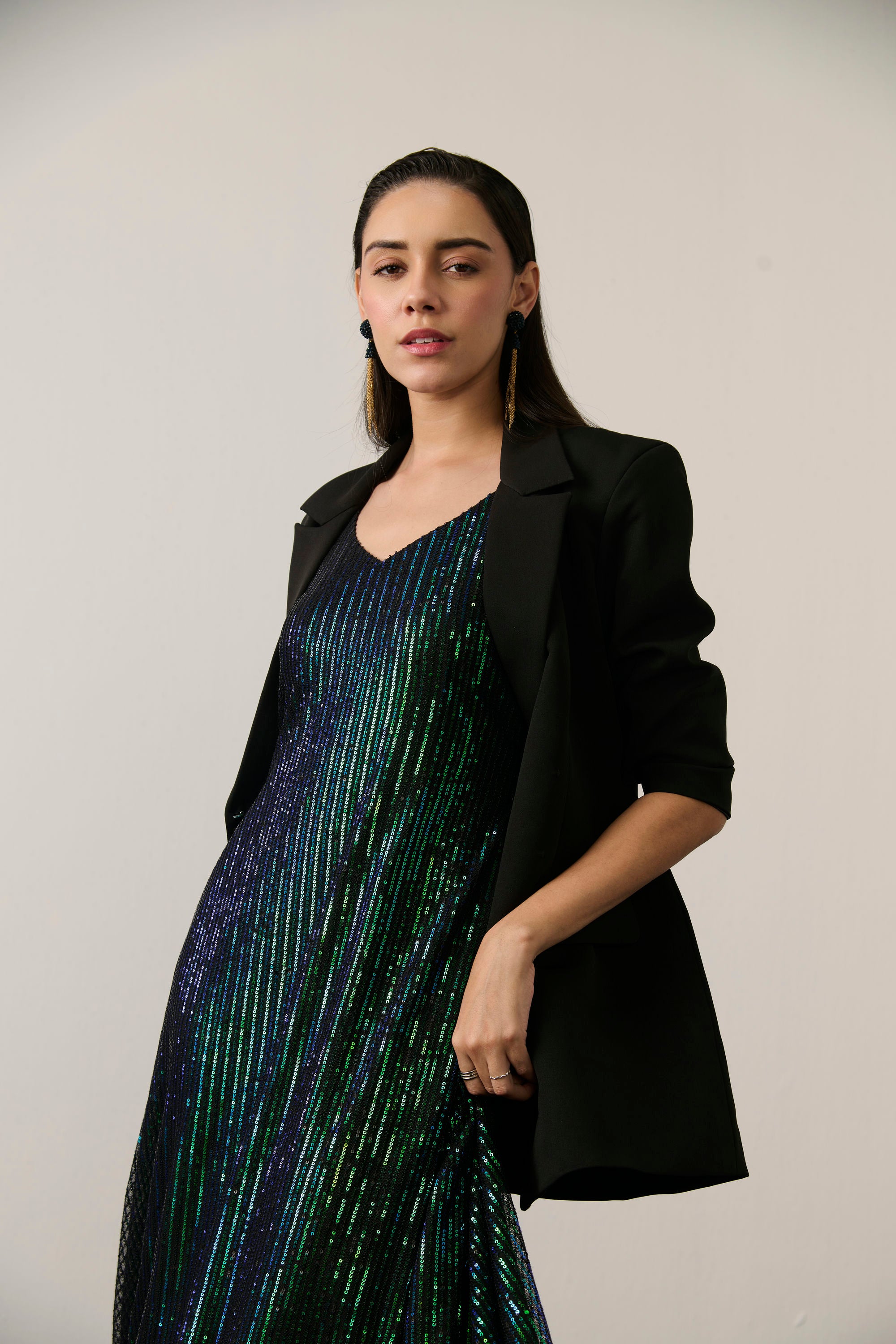 BLACK AND RAINBOW SEQUIN BLAZER SET