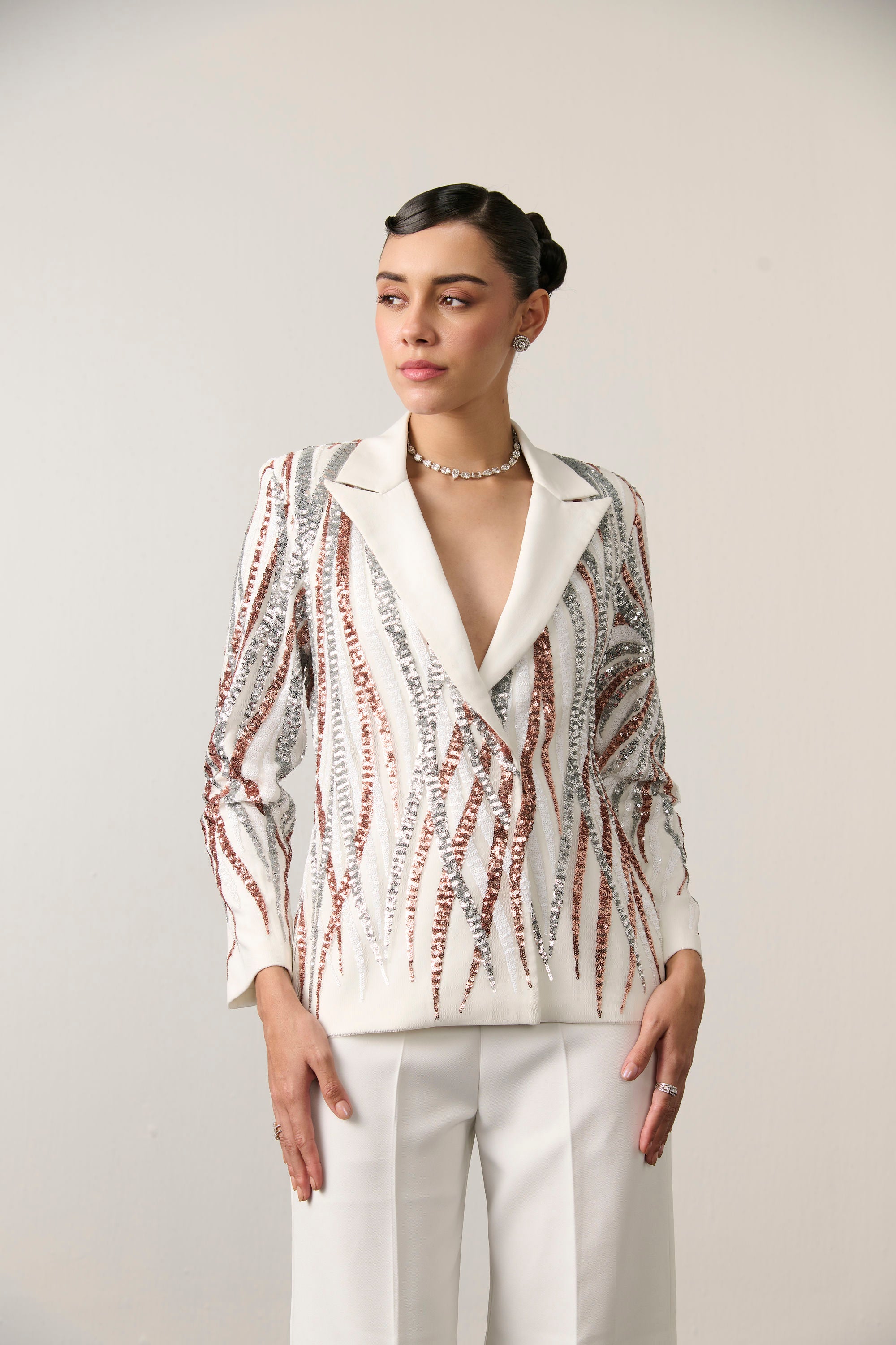IVORY SEQUIN BLAZER SET