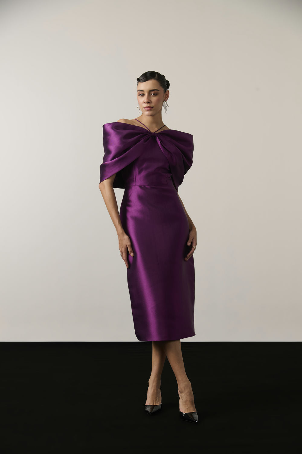 iris bow midi dress PURPLE BOW MIDI