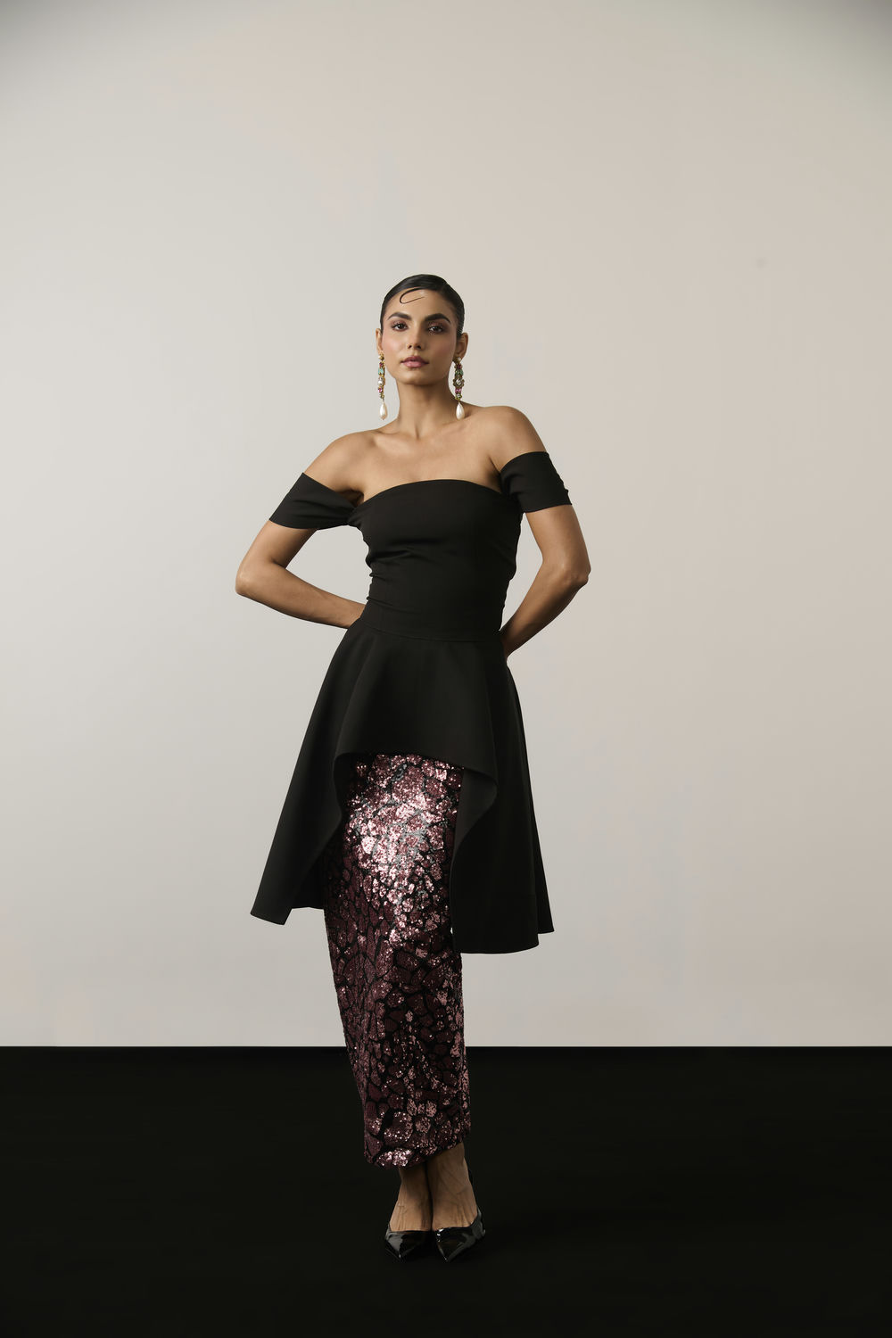 BLACK AND RUST SKIRT SET