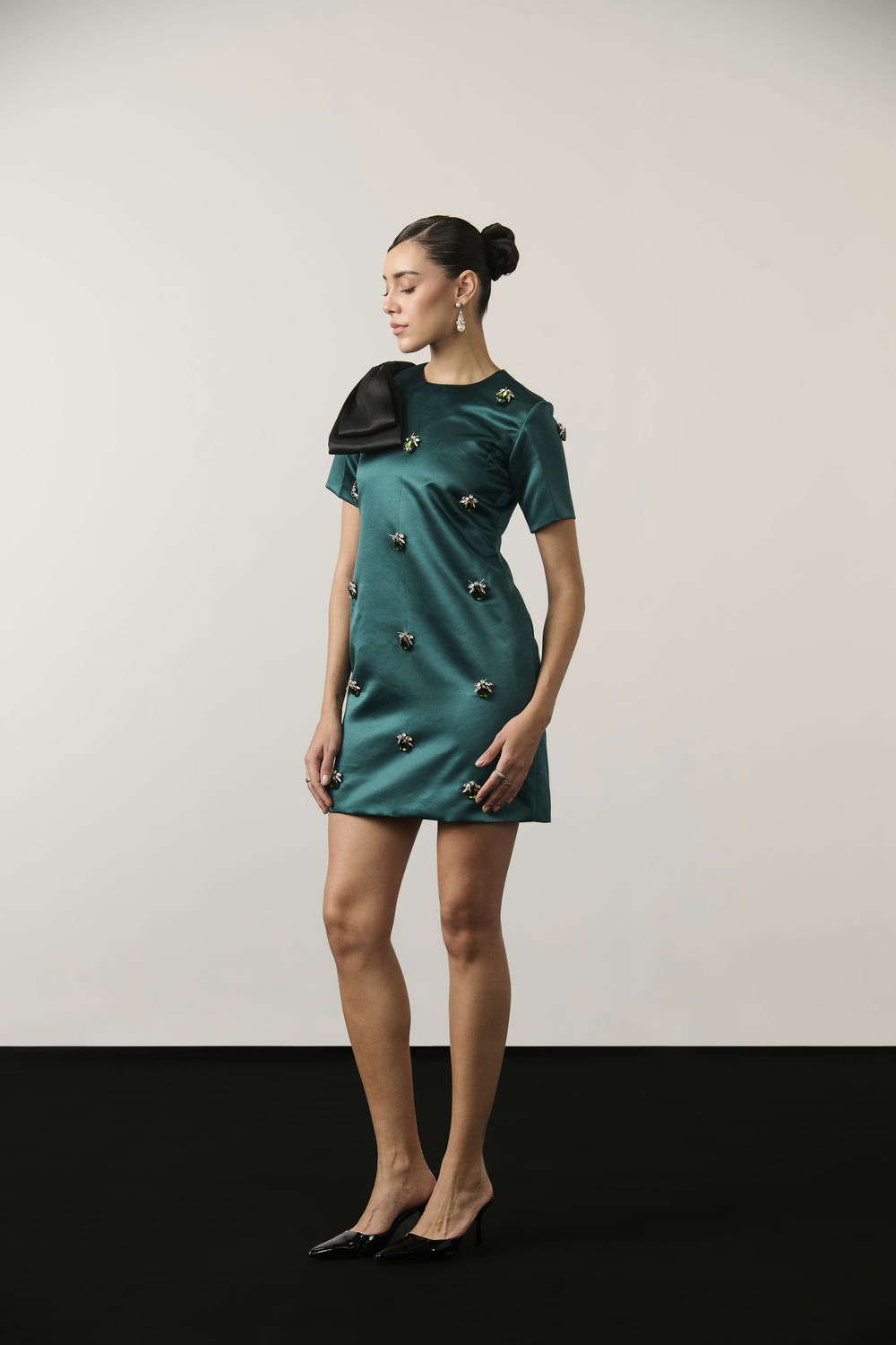 EMERALD AND BLACK BOW DRESS