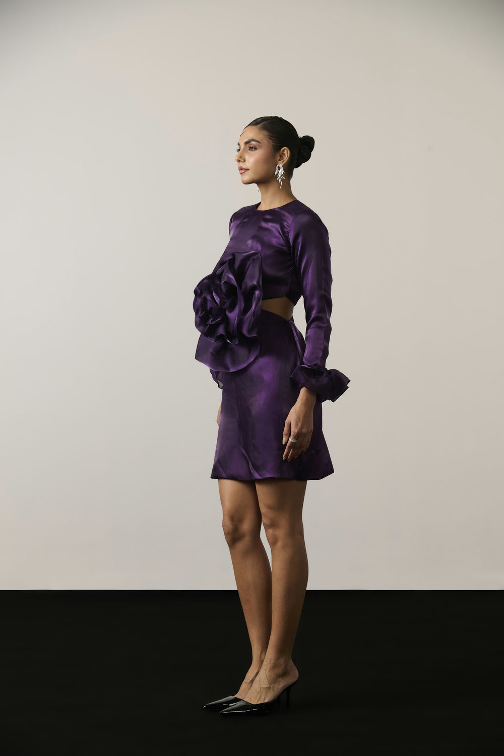 PURPLE ORGANZA FLOWER DRESS