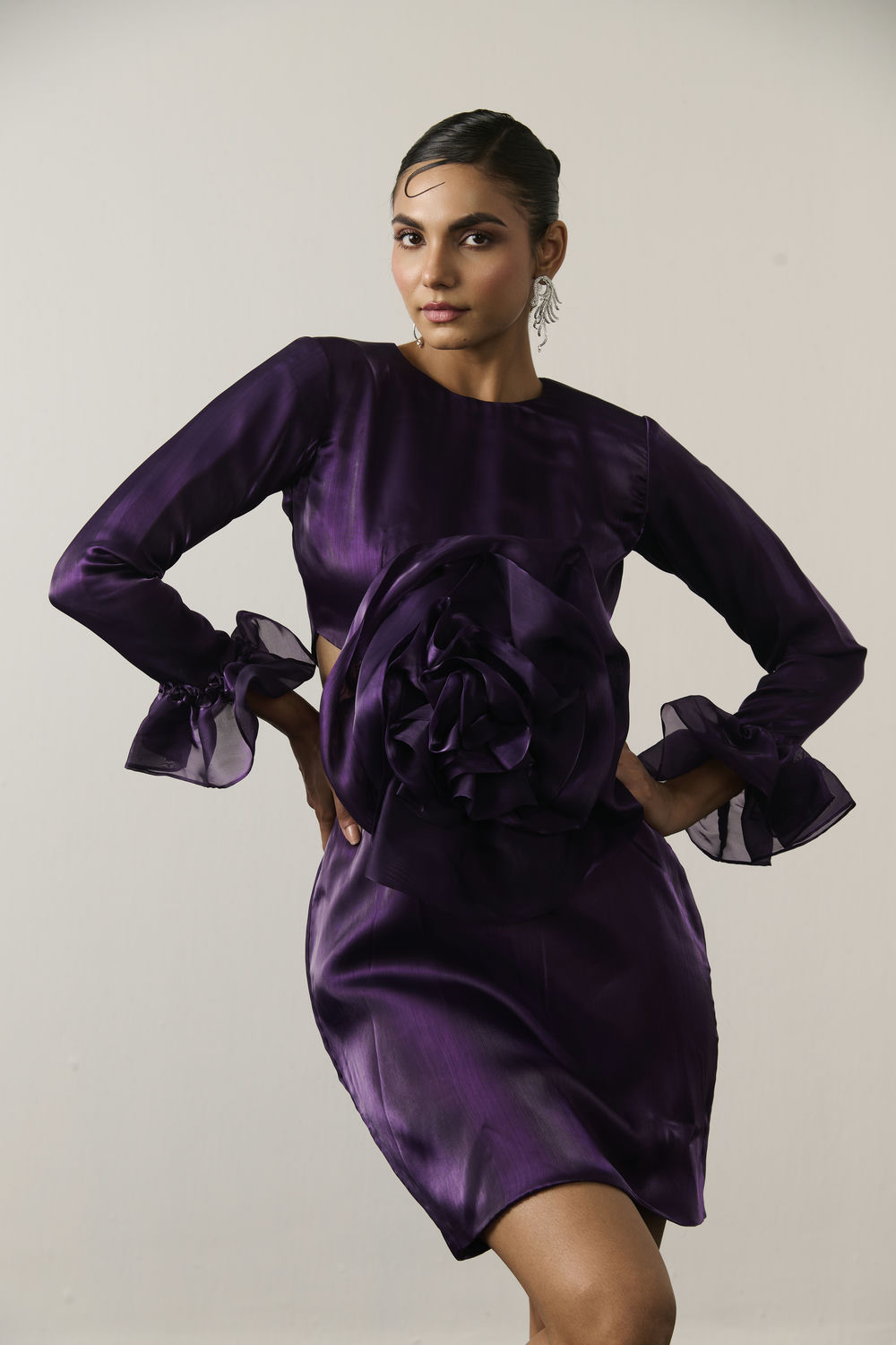 PURPLE ORGANZA FLOWER DRESS