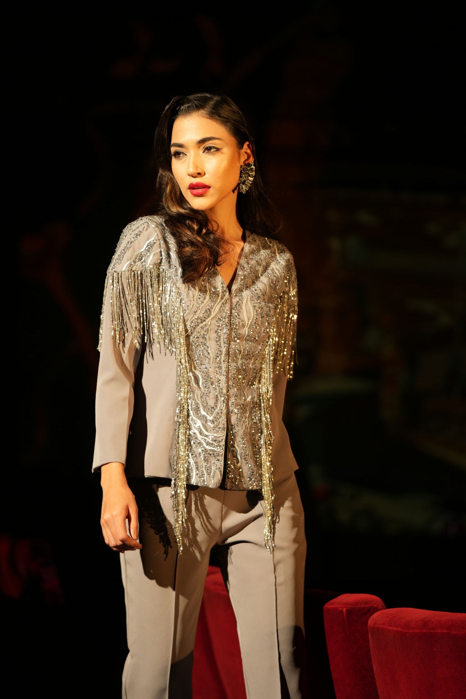 GREY SEQUIN FRINGE CO-ORD - LabelIris