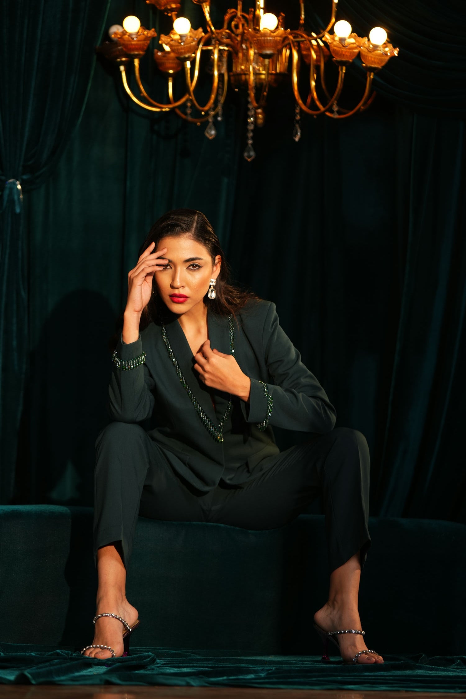 EMERALD BEADED PANT SUIT - LabelIris